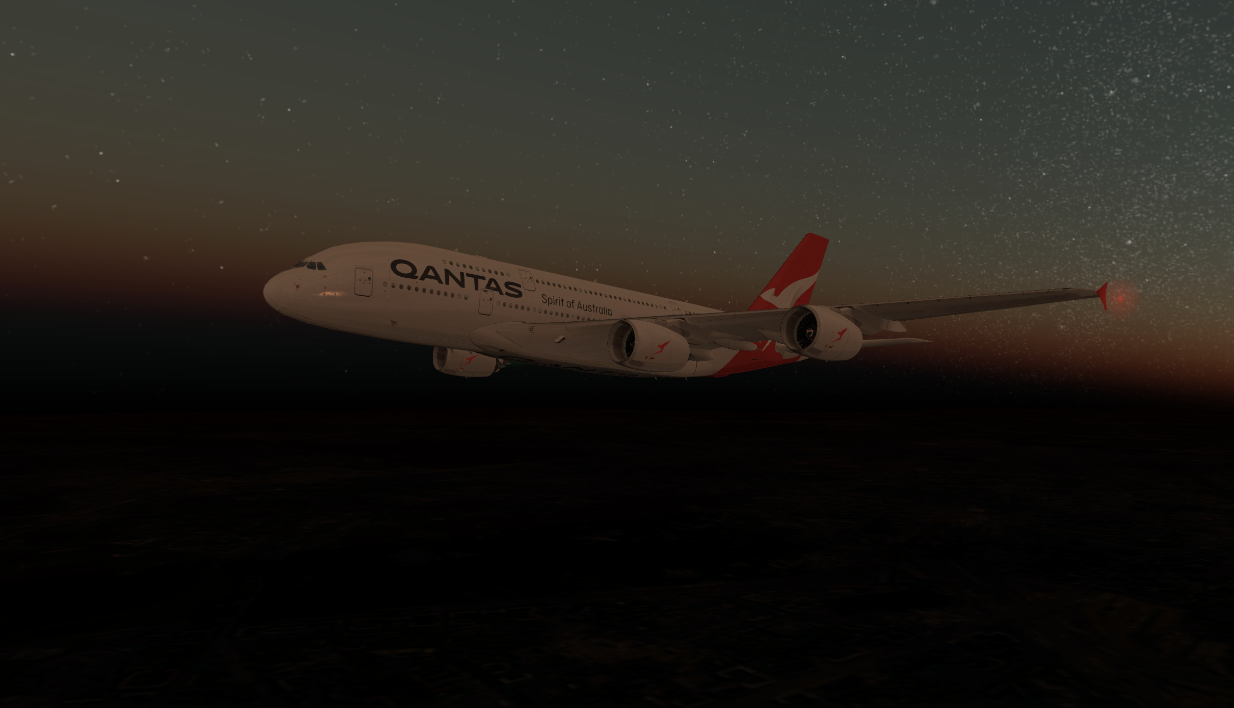 Airbus A380 Airbus Flying Flight Simulator Sky Qantas Airways Airplane Sunset Screen Shot Vehicle PC 2412x1384