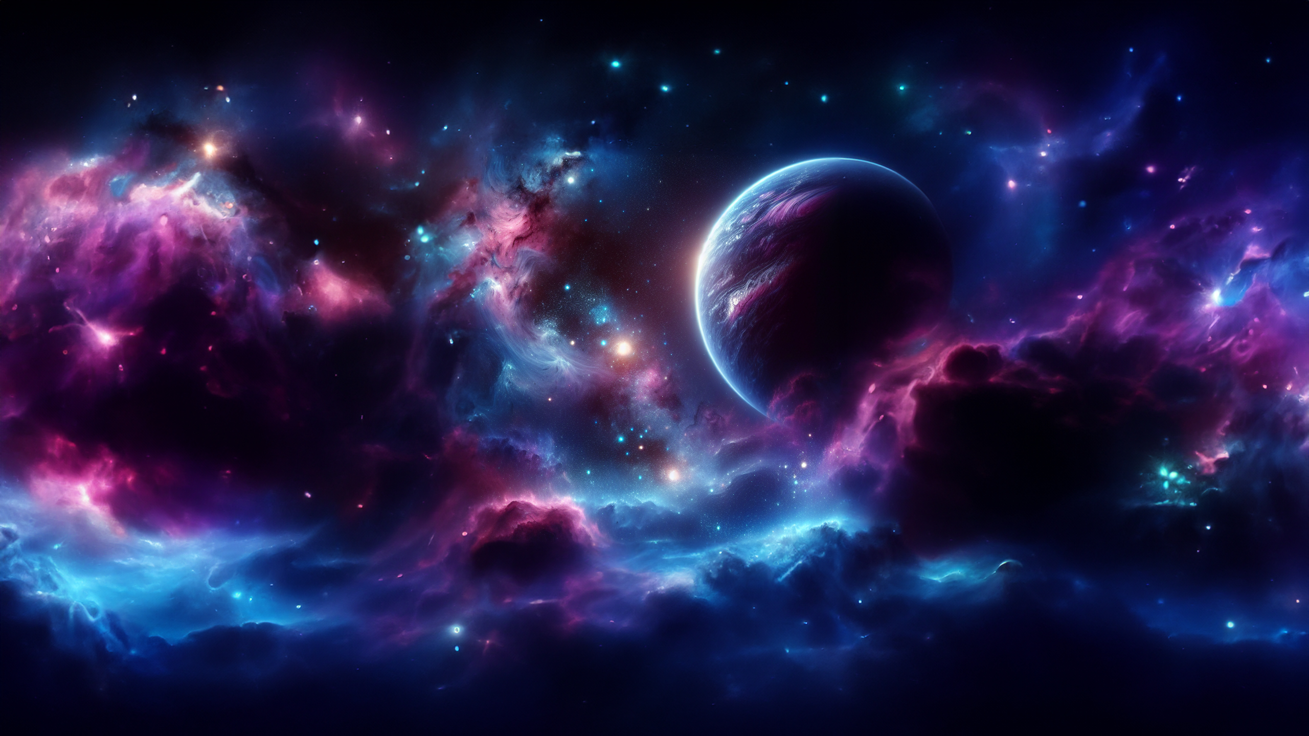 Nebula Space Dust Stars Planet Red Blue Purple Universe 2560x1440