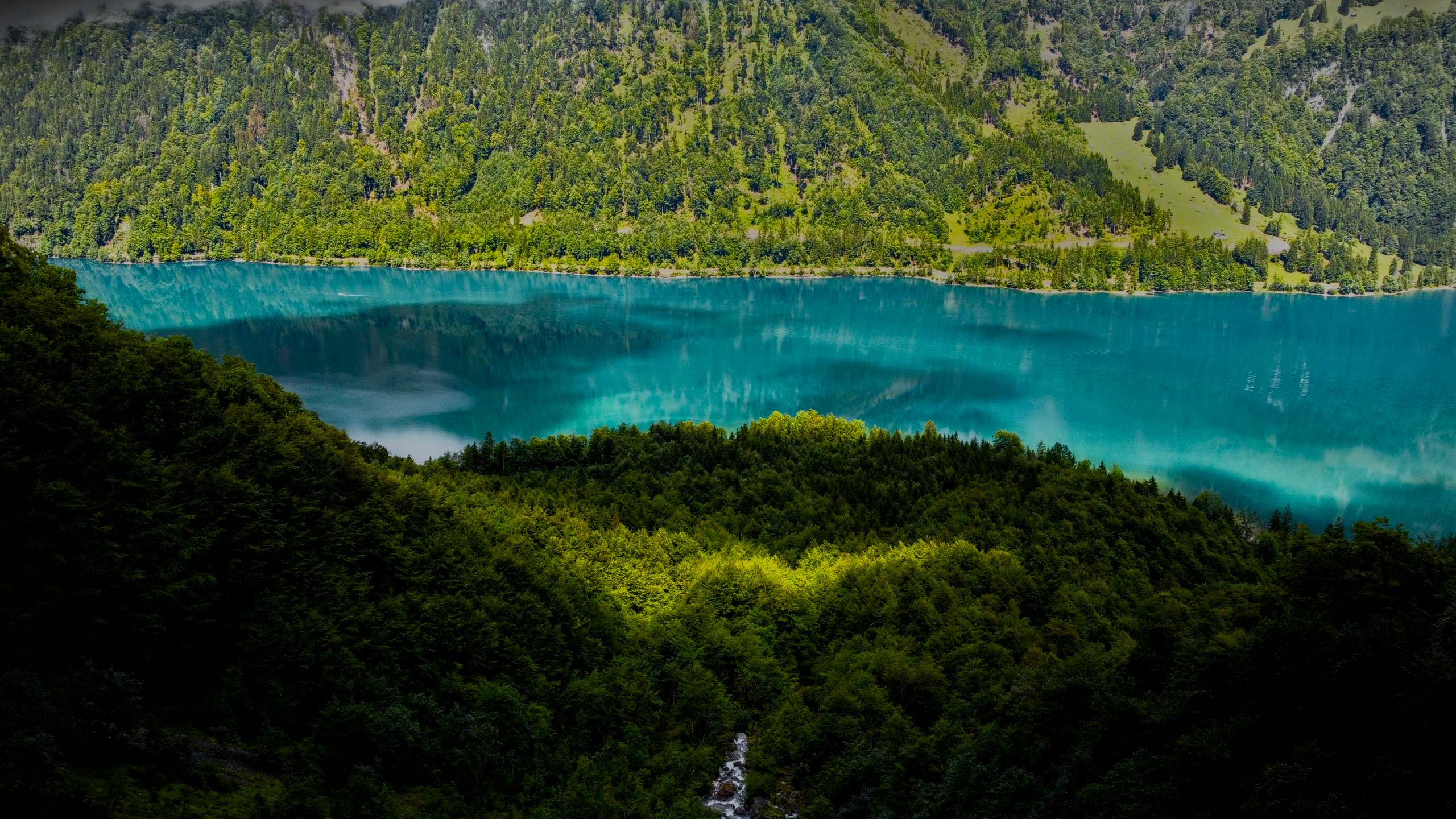 Nature Landscape Trees Forest Water River Mountains Klontalersee Switzerland 2560x1440