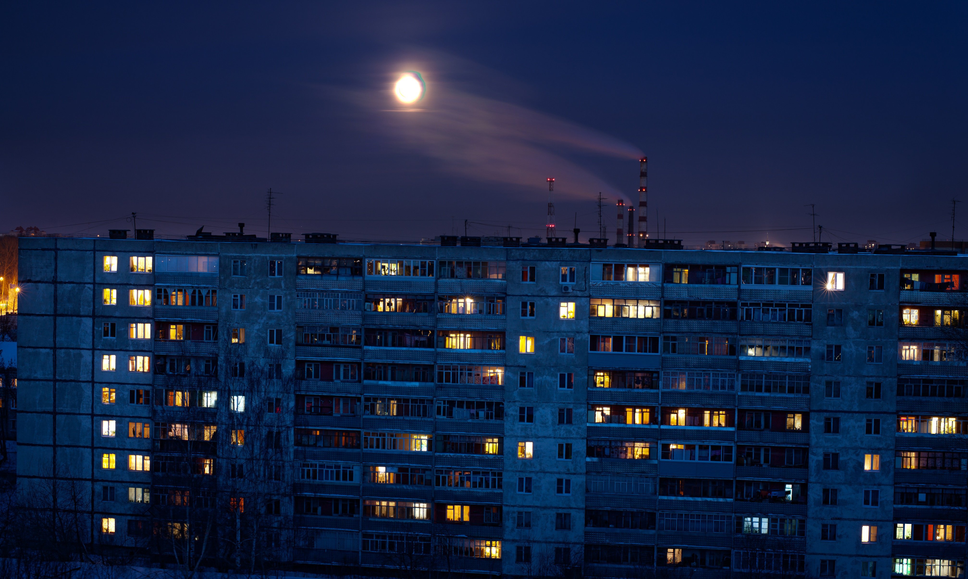 Night Sky Building Lights Russia Block Of Flats 4029x2413