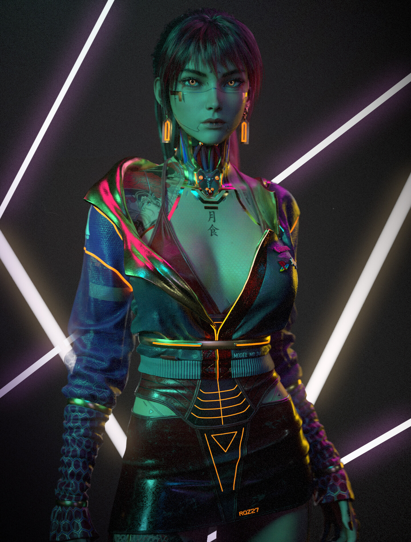 Samuel Martins CGi Women Cyberpunk Earring Neon 1440x1900