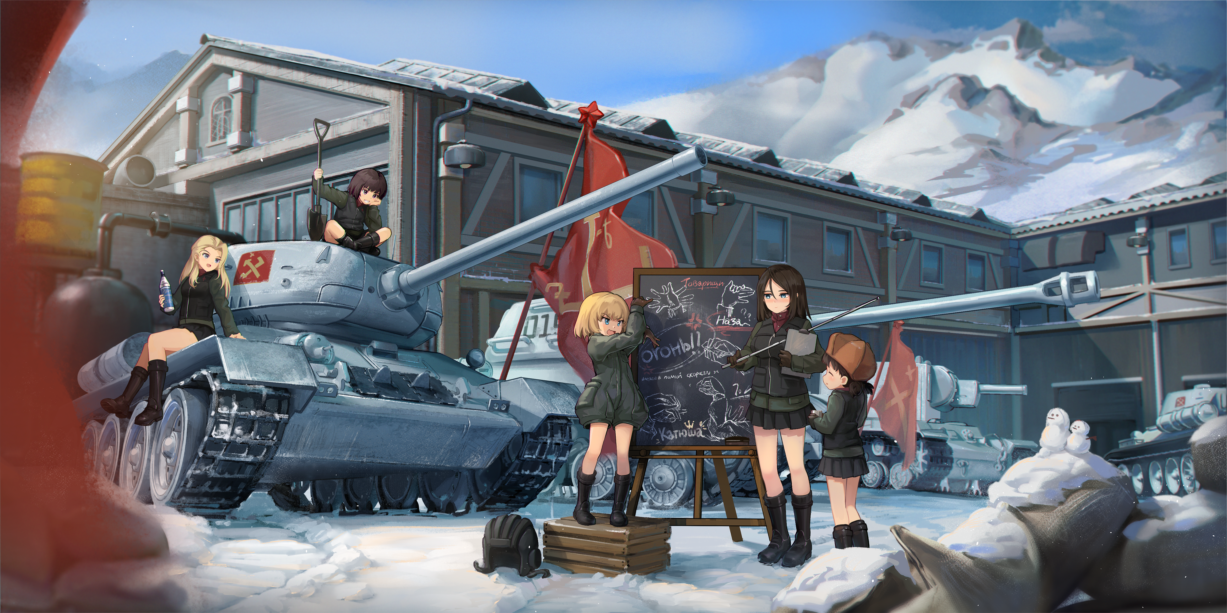 Girls Und Panzer Anime Girls Tank Weapon Russian Soviet Firearms USSR Winter Katyusha Girls Und Panz 4000x2000