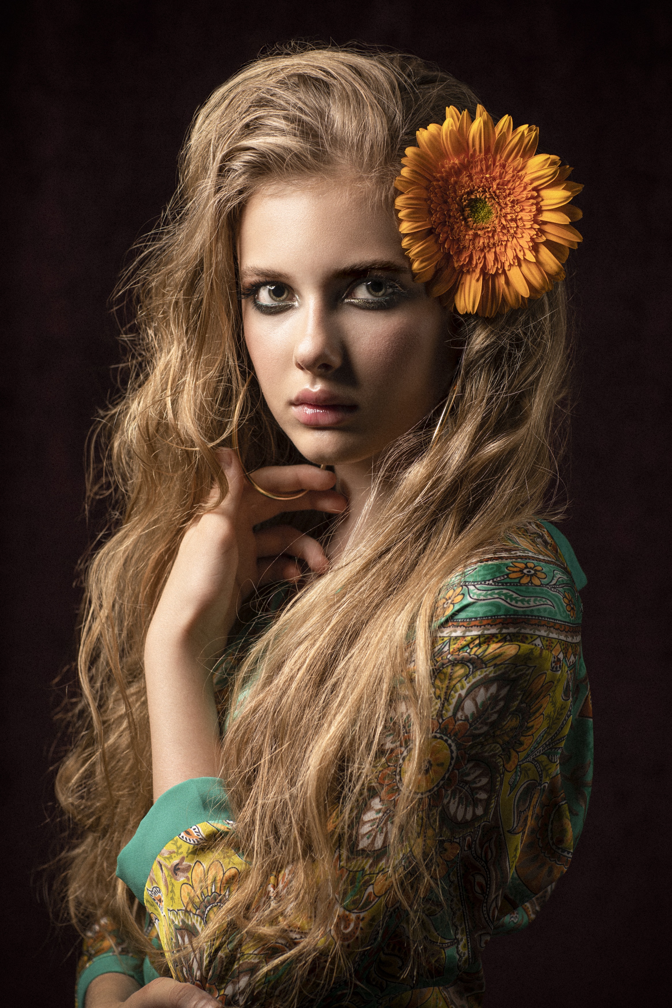 Roman Tretyakov Women Flower In Hair Blonde Pattern Portrait 2333x3500