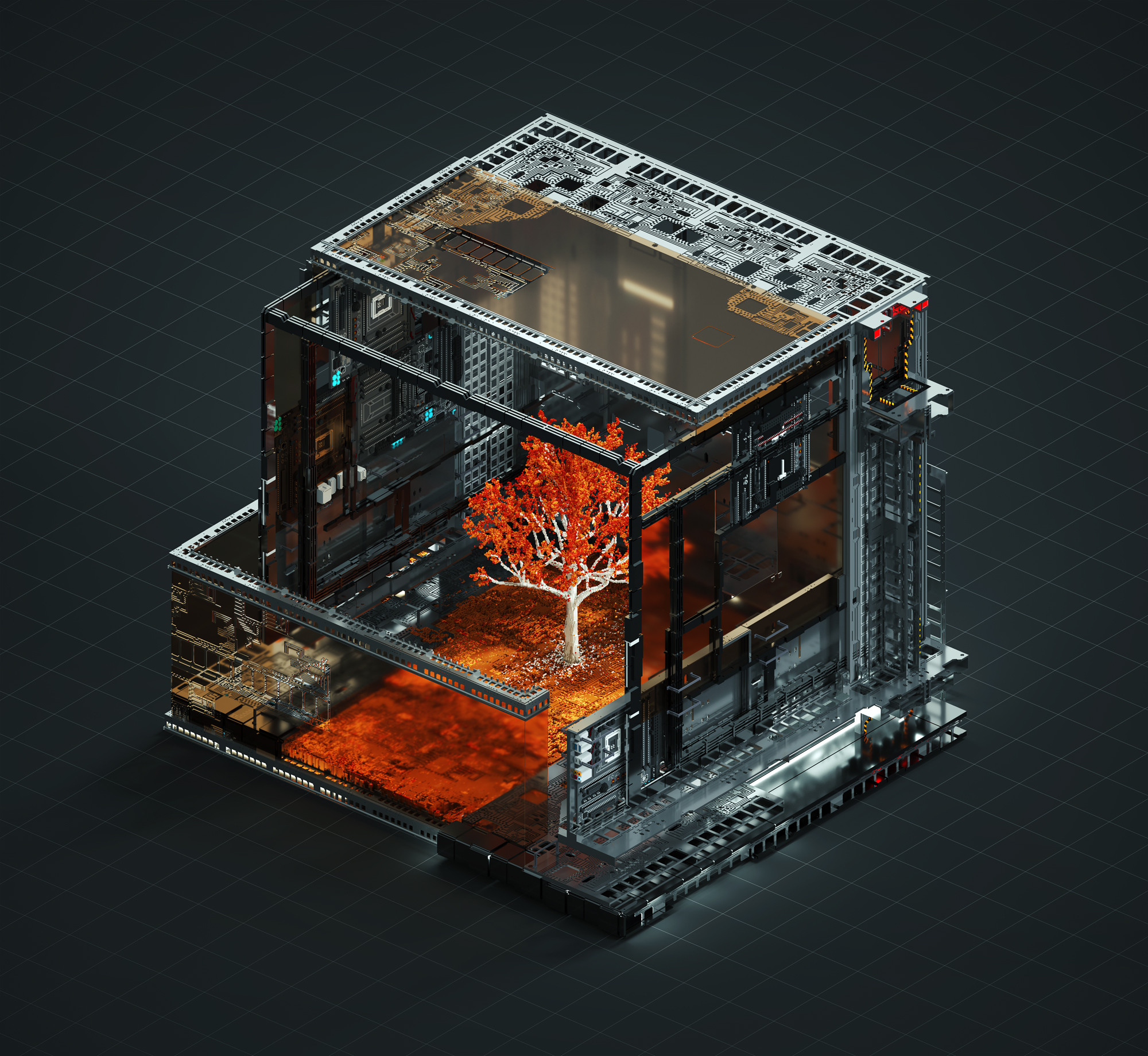 Mari Voxels Digital Art Isometric MagicaVoxel Simulation Industrial Design Futuristic Construction M 2000x1839