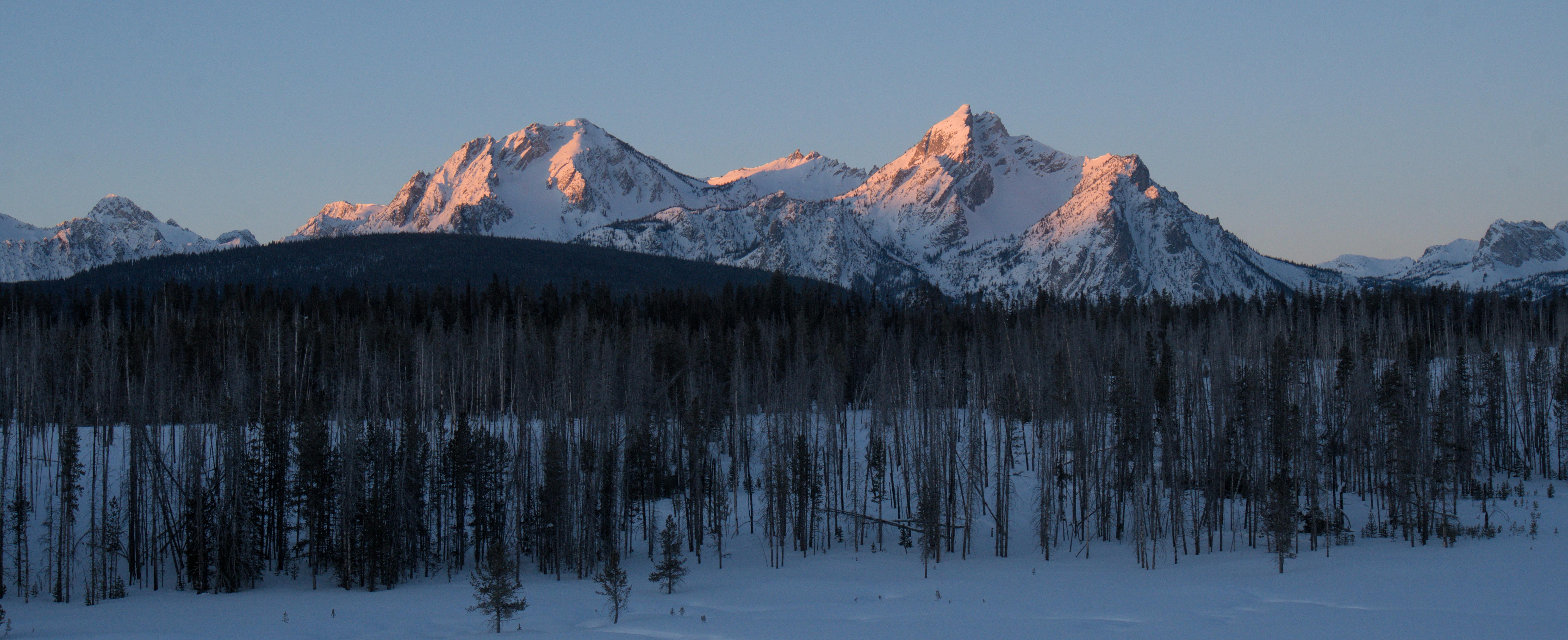 Snow Winter Mountains Landscape Nature Sunset Idaho USA North America Forest Pine Trees 6020x2457