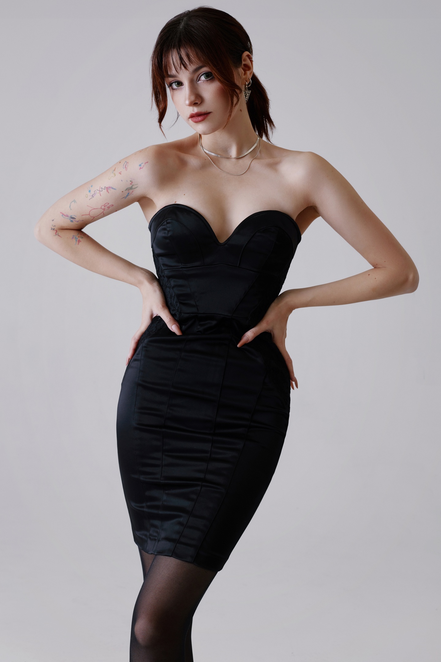 Women Dress Black Clothing Simple Background Makeup 1440x2160