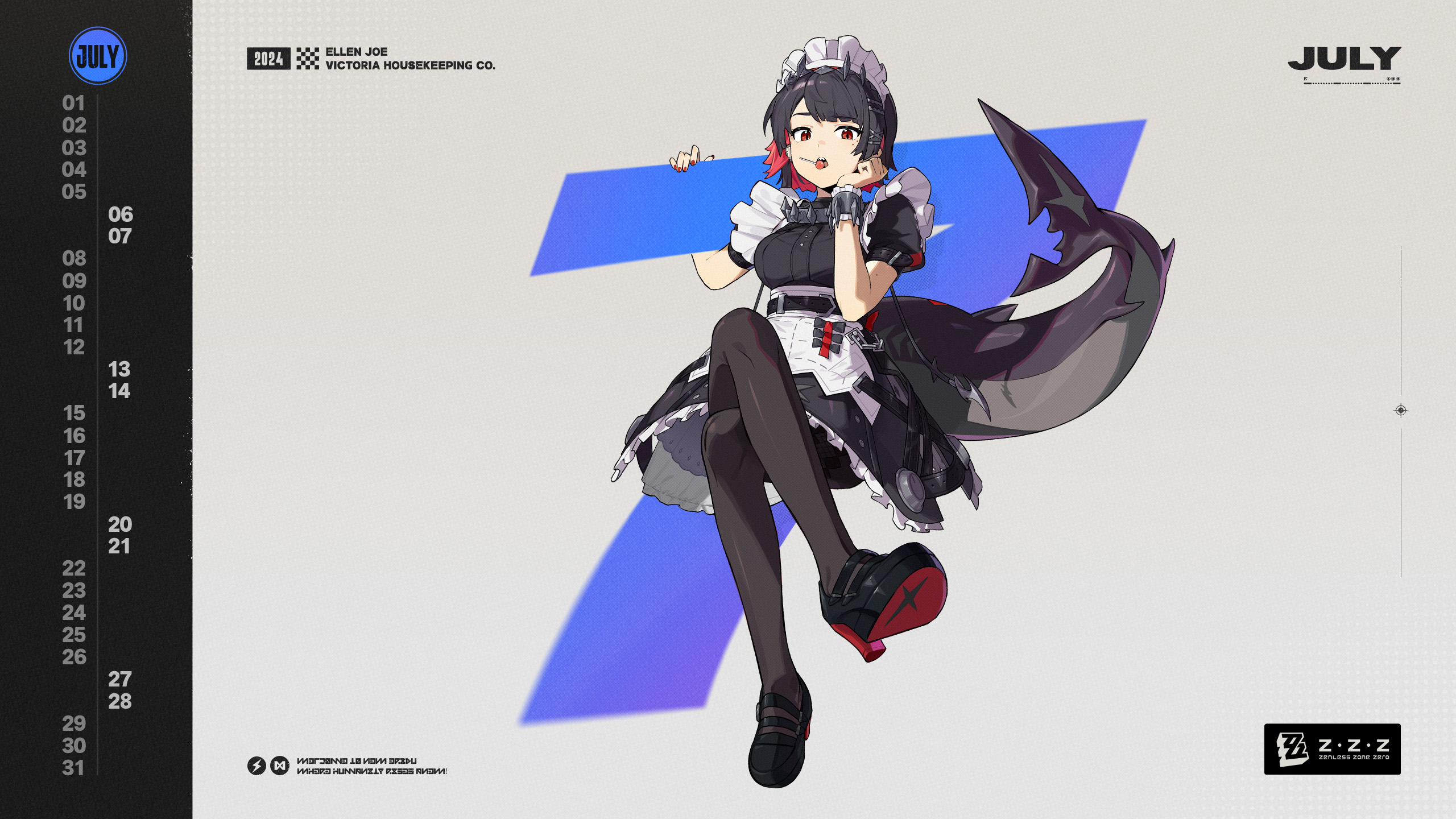 Anime Girls Video Games Maid Shark Girl Tail HoYoverse Zenless Zone Zero Ellen Joe 2560x1440