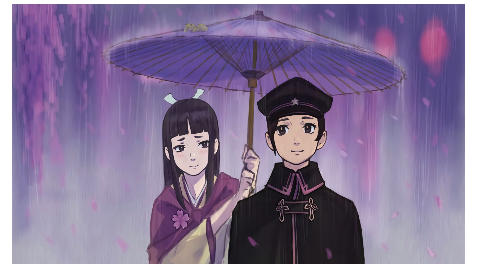 Video Games Video Game Girls Susato Mikotoba Rei Membami Umbrella Rain Genderswap Anime Couple Ace A 1920x1080