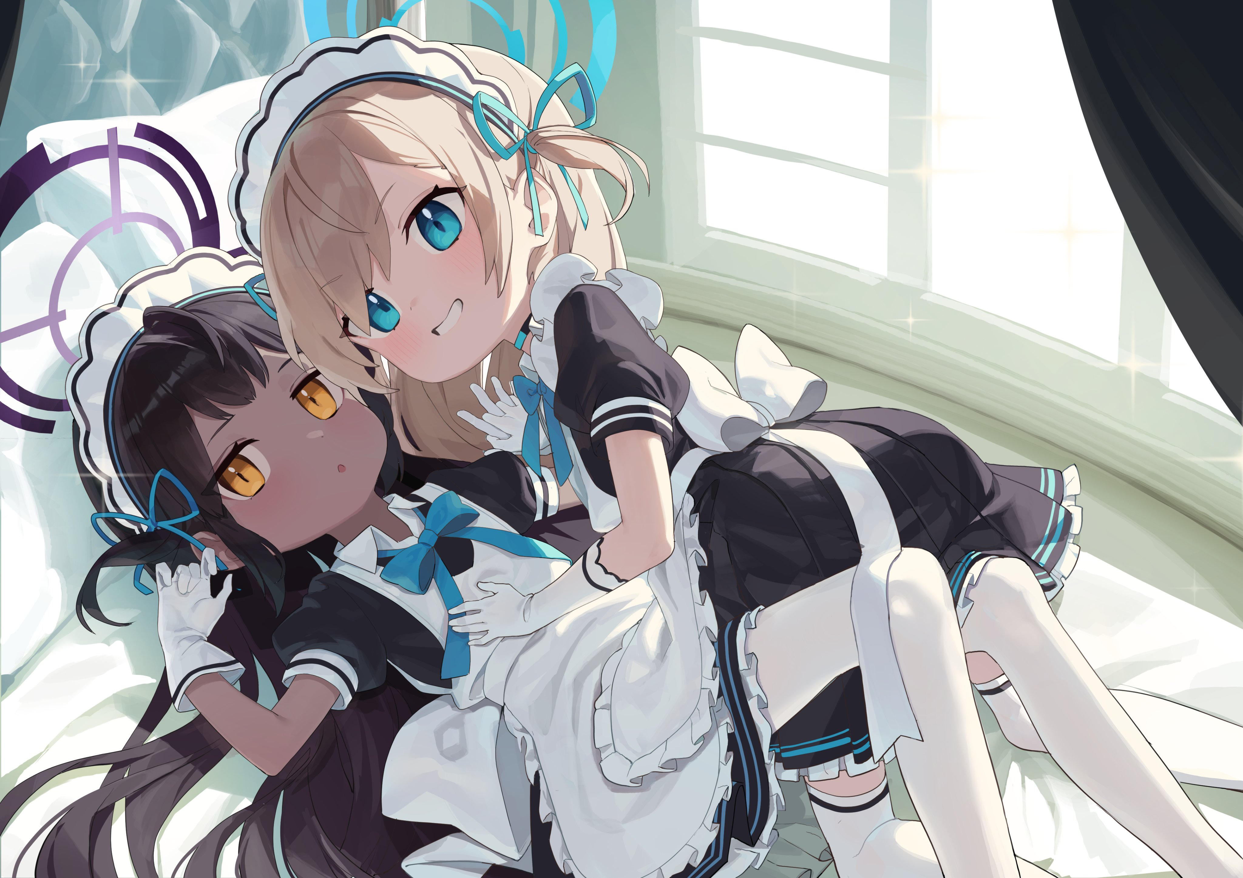 Anime Girls Maid Blue Archive Asuna Ichinose Kakudate Karin Fan Art Video Game Characters In Bed 4096x2892