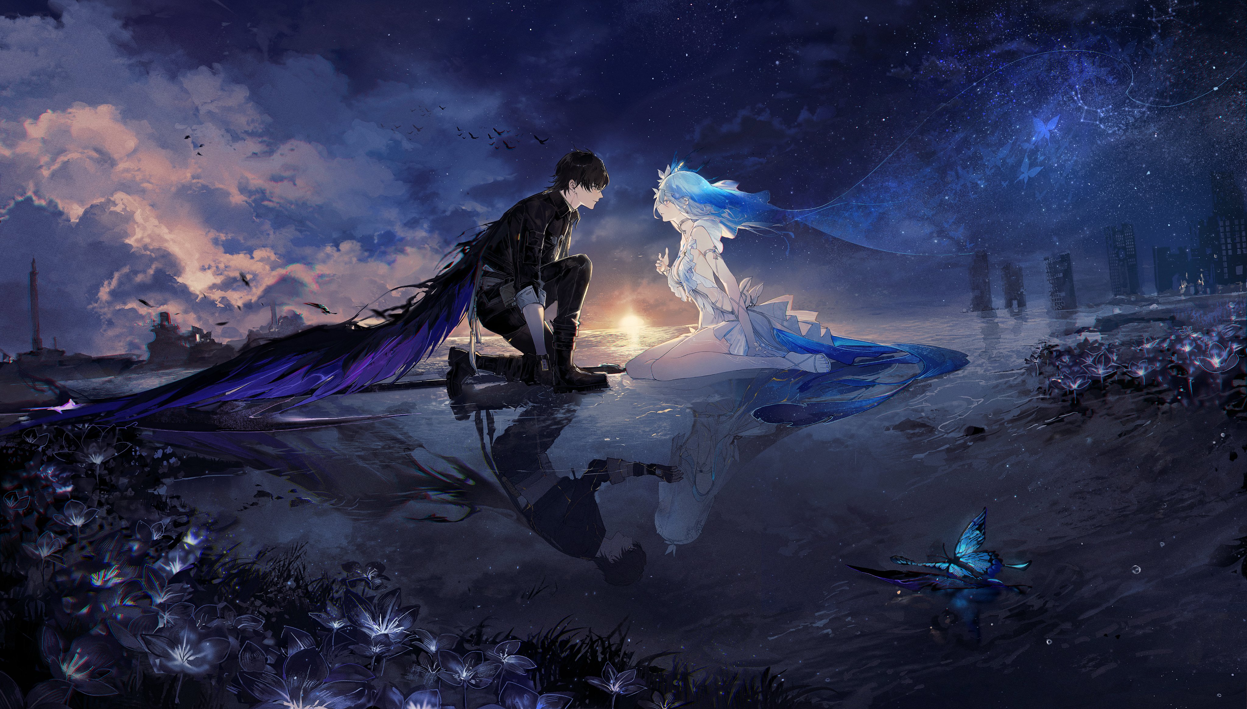 Couple Wuthering Waves Shorekeeper Wuthering Waves Anime Girls Video Game Art Butterfly Rover Wuther 4096x2329