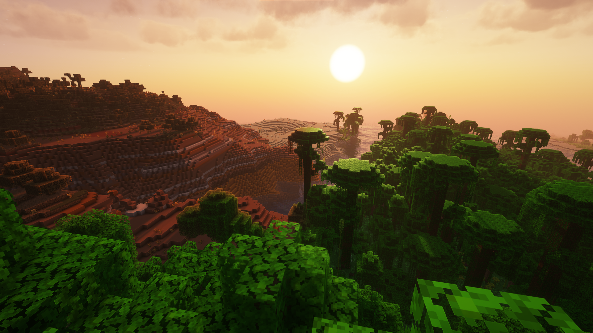 Minecraft Sunset Sunrise Orange Yellow Forest Desert Jungle 1920x1080