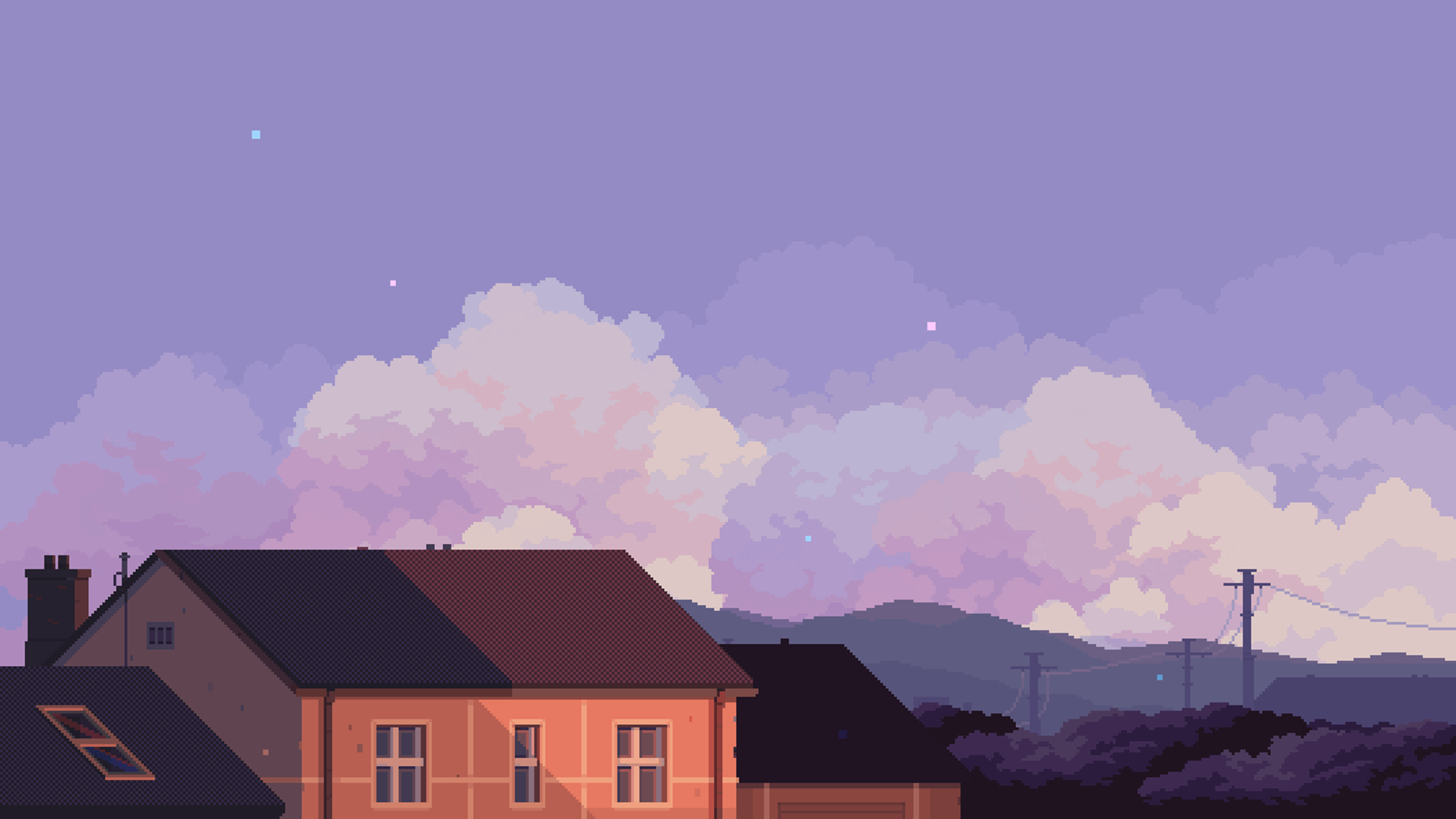 Merrigo Pixel Art Utility Pole Clouds Digital Art Artwork 3840x2160