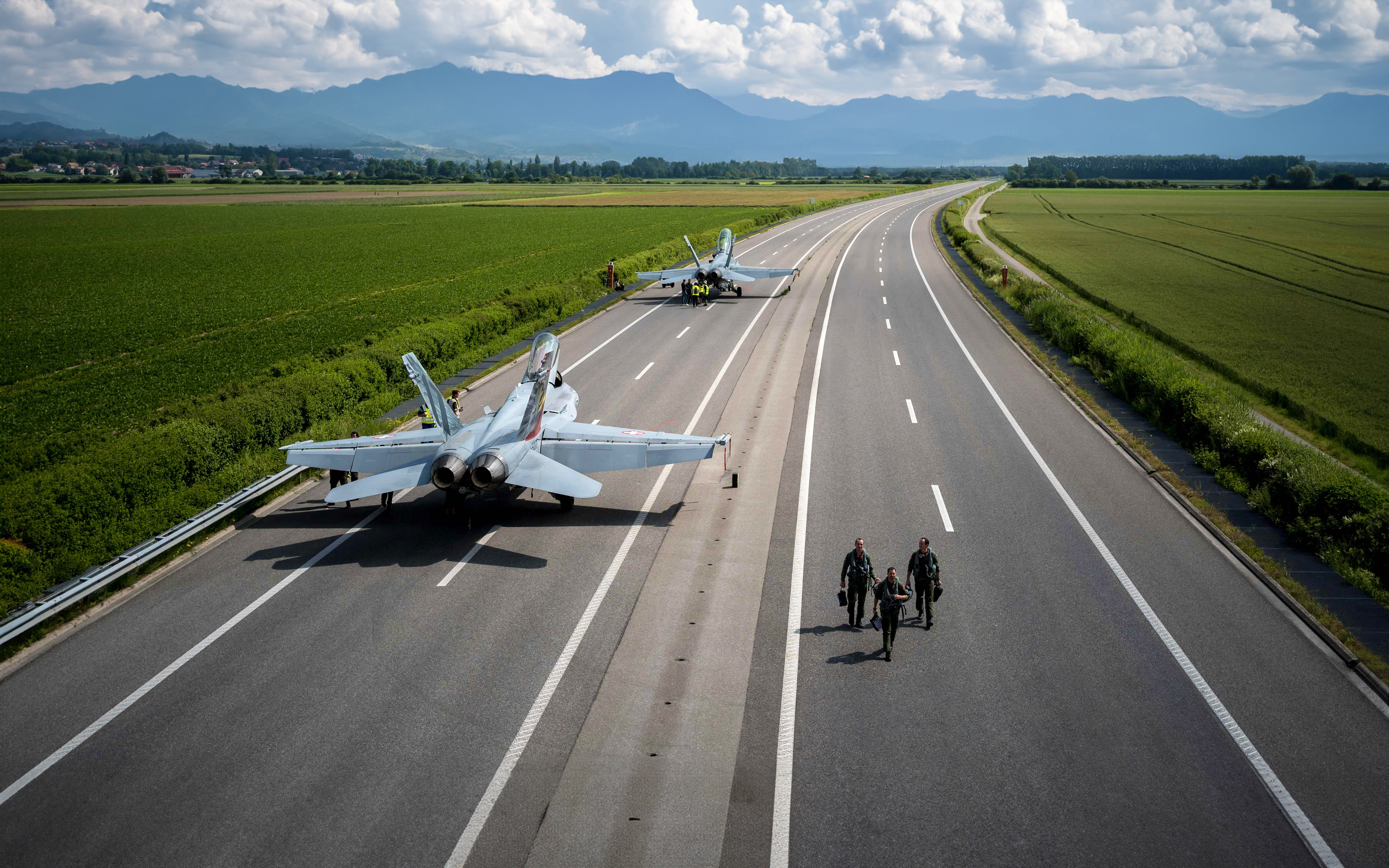 McDonnell Douglas F A 18 Hornet Switzerland Military Pilot Road Clouds American Aircraft 5120x3200