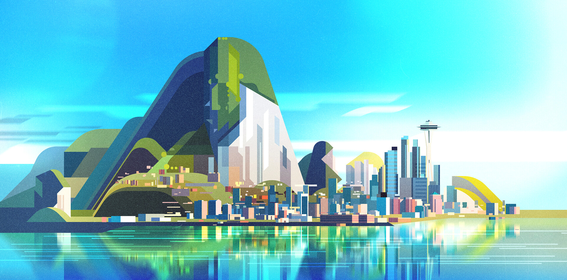 Mountains City Building Tower Water Reflection Clouds Sky James Gilleard 1920x949