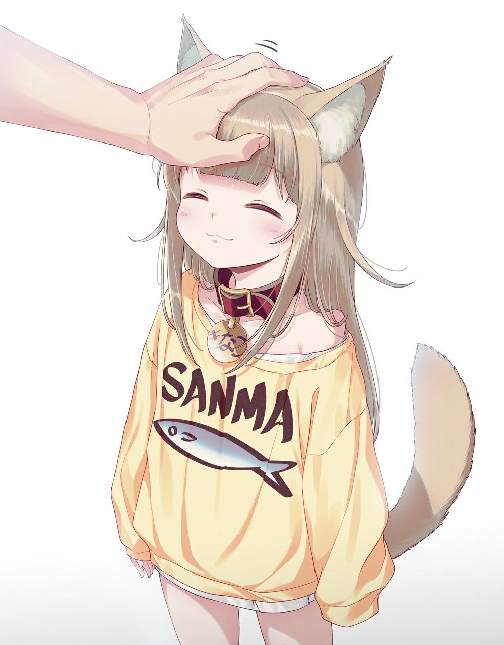 Anime Girls Head Pats Cat Girl Anime Yellow White Bangs Blonde Fish Blushing 1000x1281