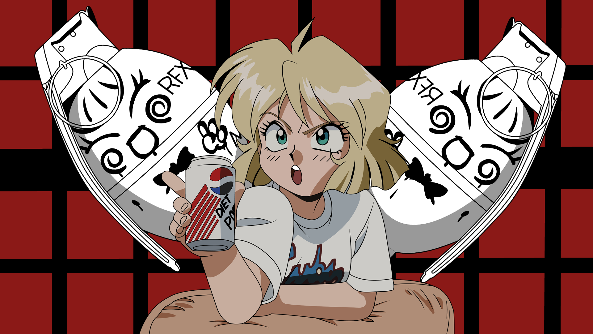 Hopkins May Gunsmith Cats Grenades Blonde Pepsi Simple Background Vector Vector Trace Anime Girls Wh 1920x1080