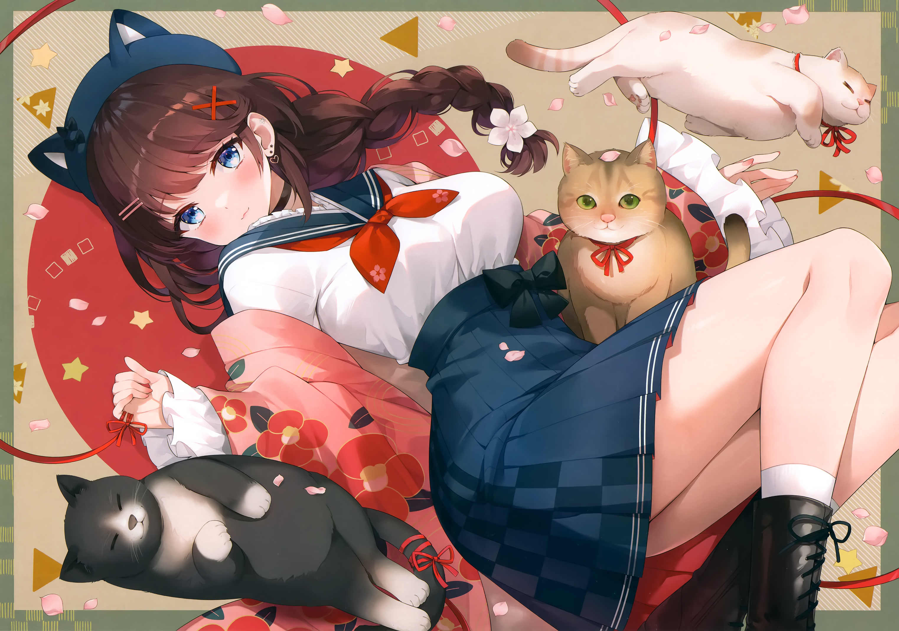 Anime Anime Girls Kimono Cats Blushing 3045x2137