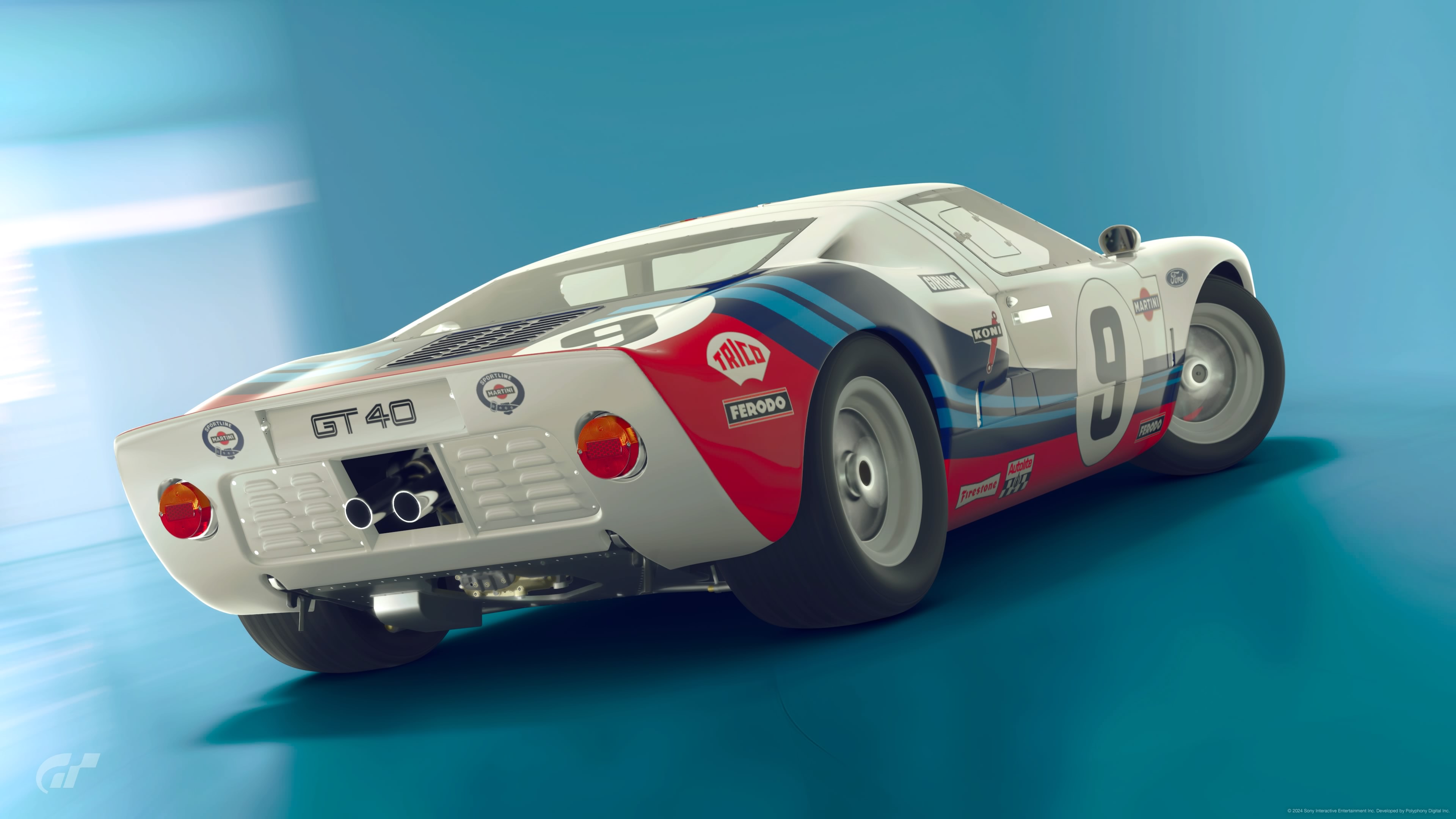 Ford GT40 American Cars Custom Gran Turismo 7 Livery Martini Le Mans Video Games Rear View 1966 Year 3840x2160