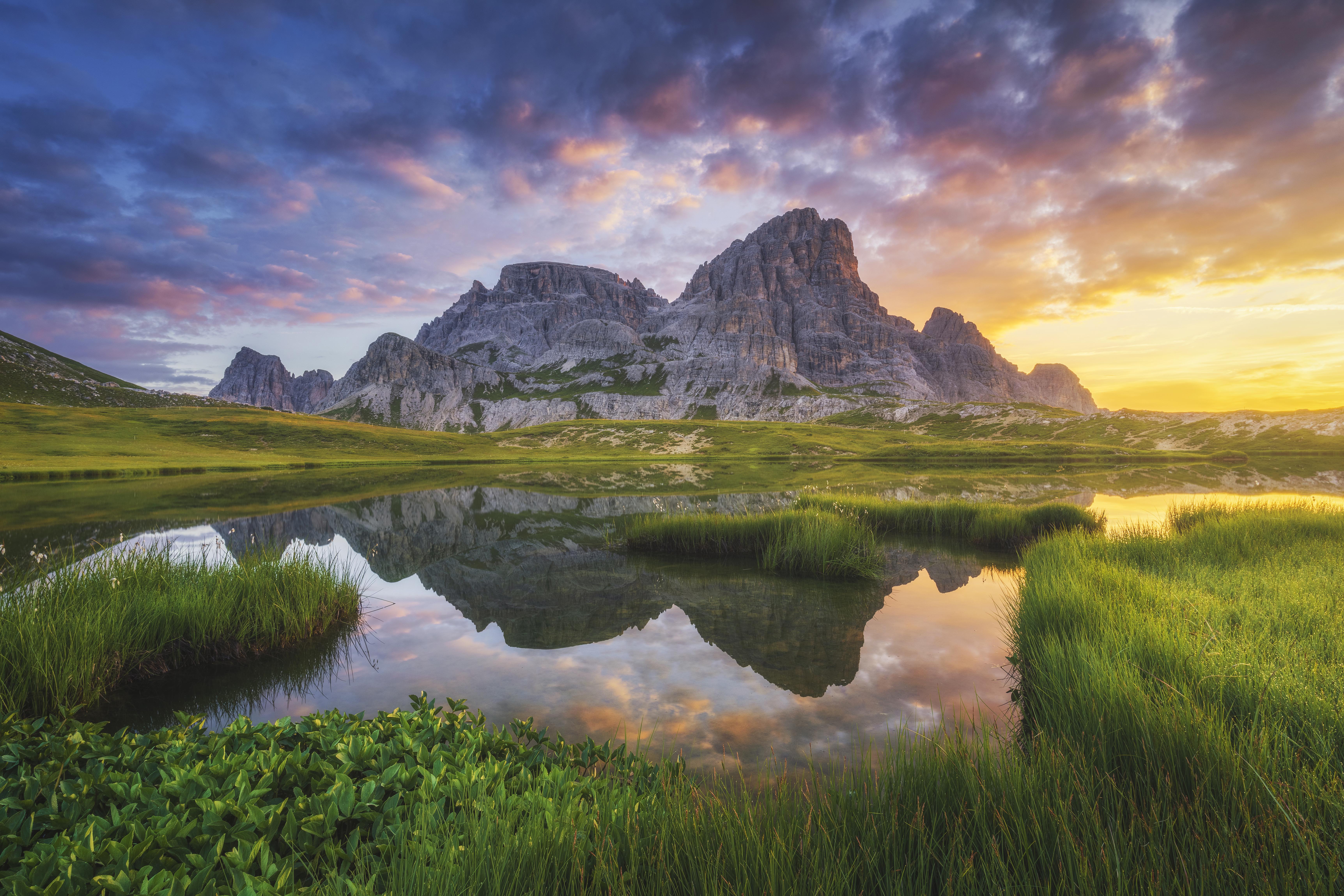 Lake Cliff Clouds Nature Landscape Field Italy Europe Sunset 6894x4598