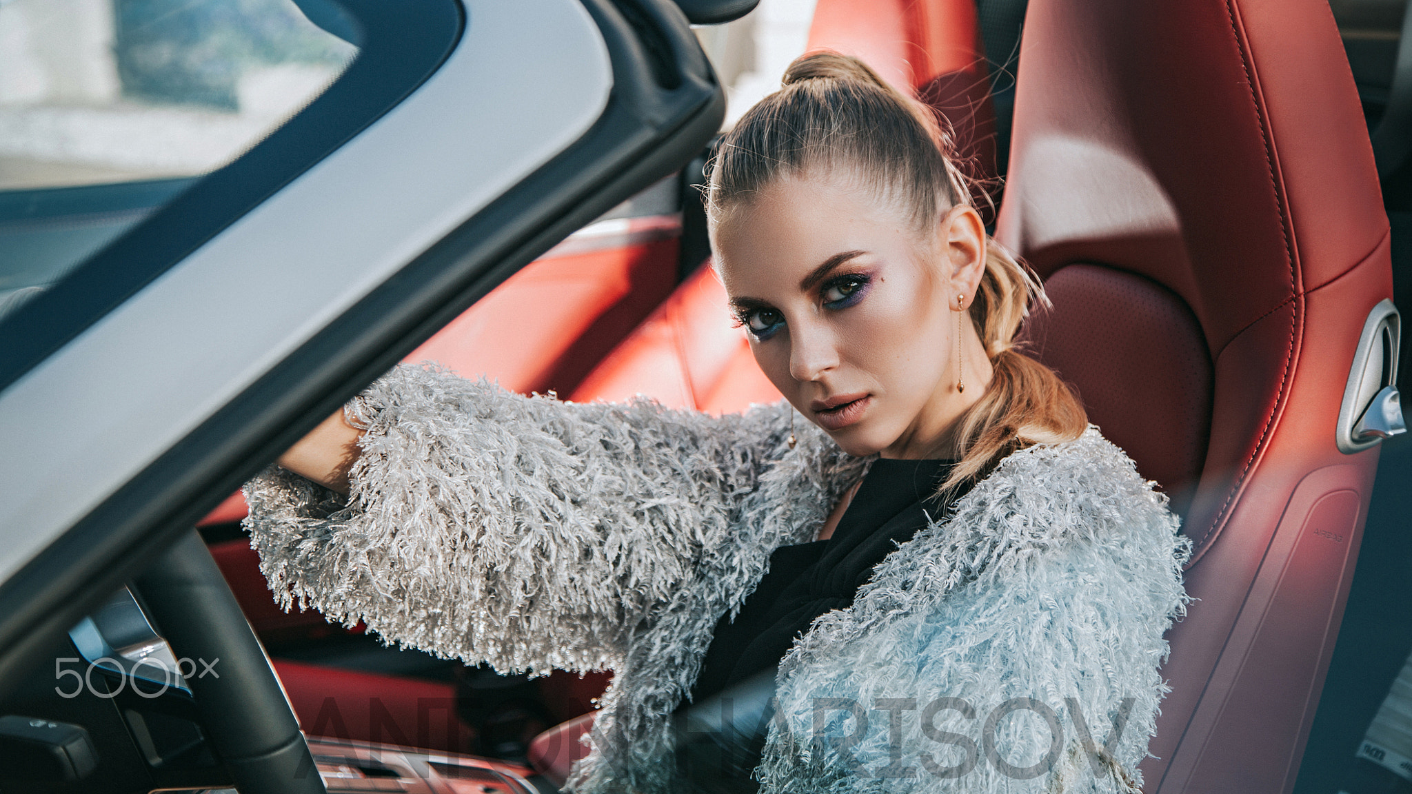 Anton Harisov Women Ponytail Eyeshadow Fur Car Interior Katrin Sarkazi 2048x1152