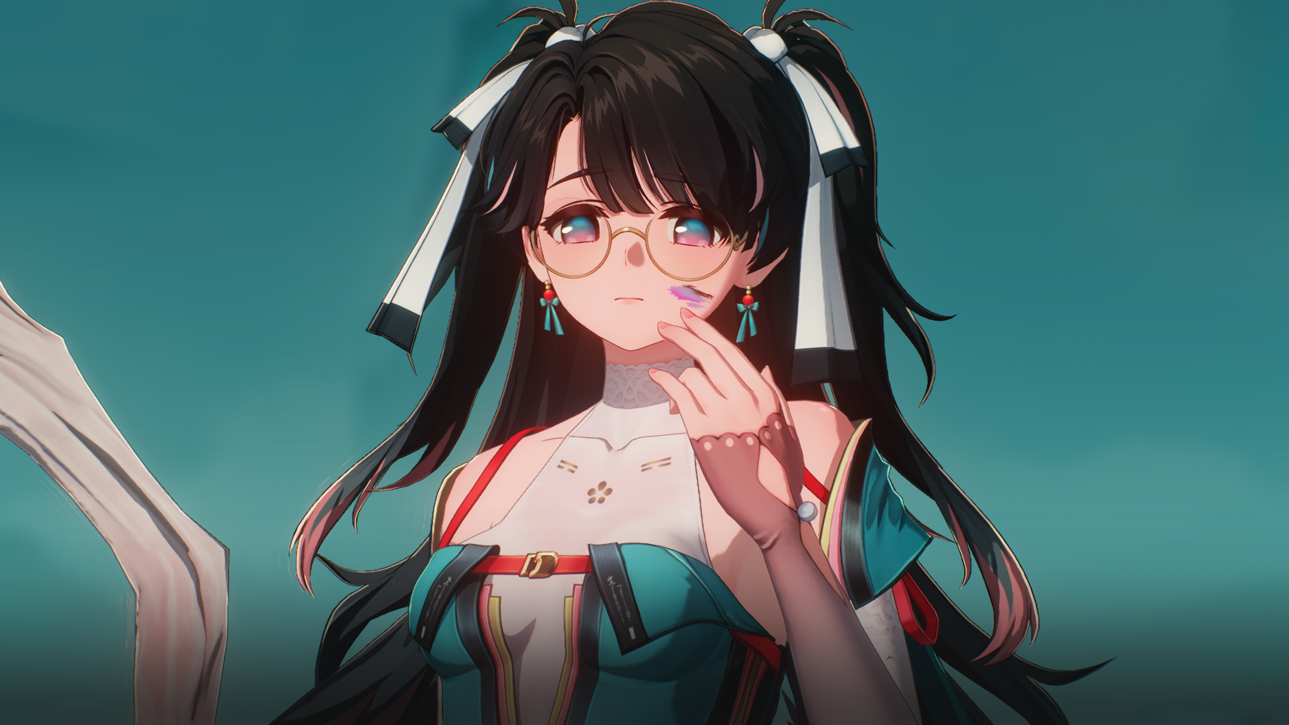 Wuthering Waves Zhezhi Wuthering Waves Screen Shot Video Game Girls Glasses Twintails Video Game Cha 2560x1440