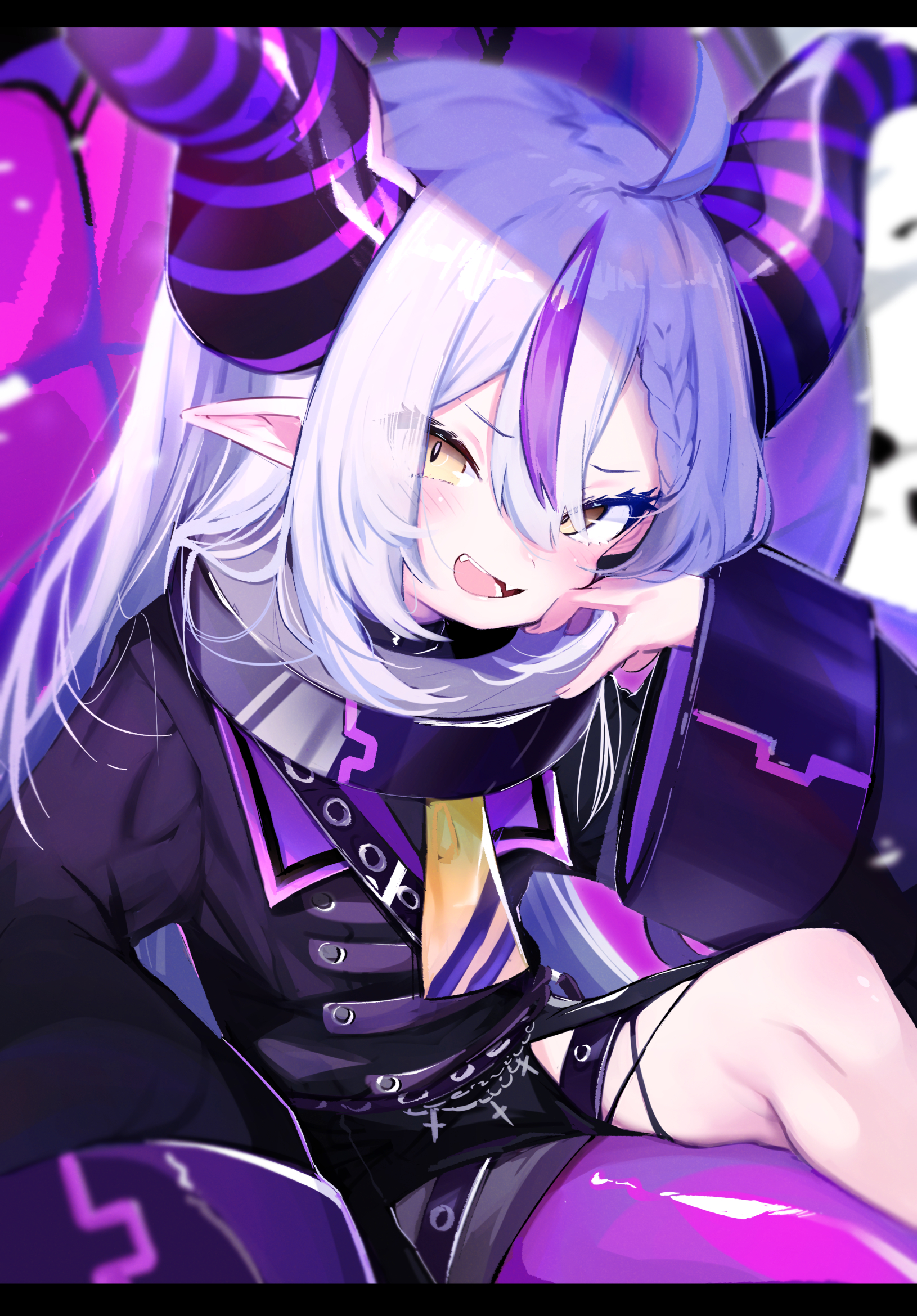 Laplus Darknesss Hololive Portrait Display Demon Horns Yellow Eyes Virtual Youtuber Pointy Ears 1630x2339