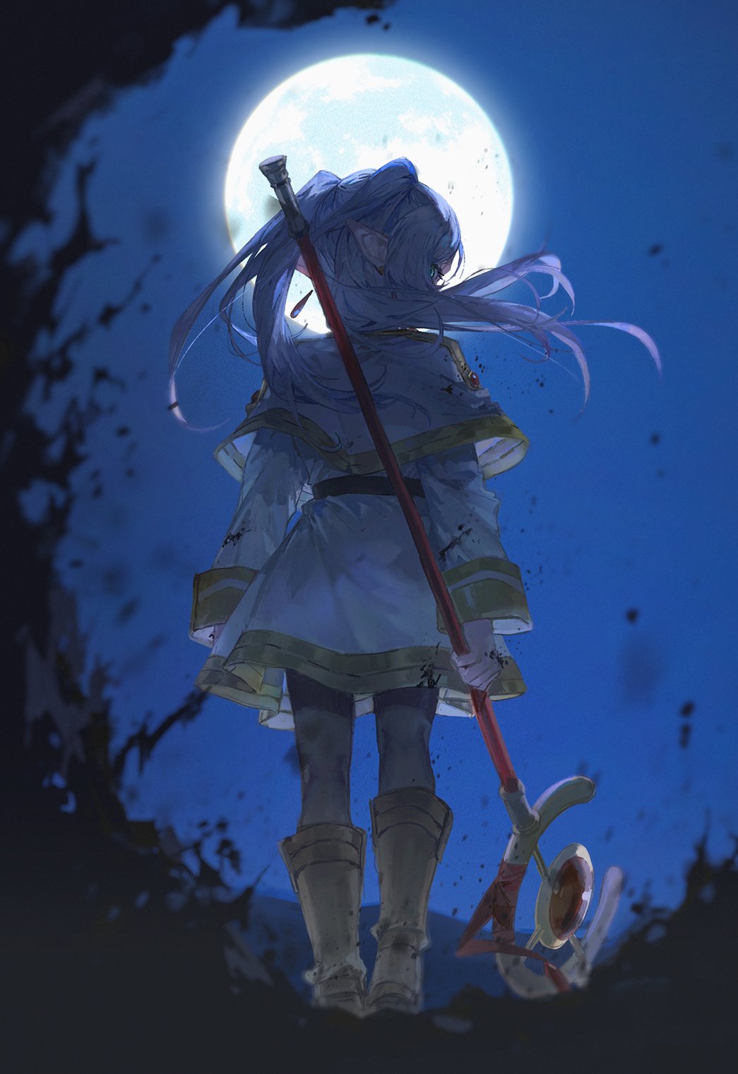 Sousou No Frieren Frieren Portrait Display Anime Girls Staff Elves Moon Full Moon Looking Back Looki 1045x1521
