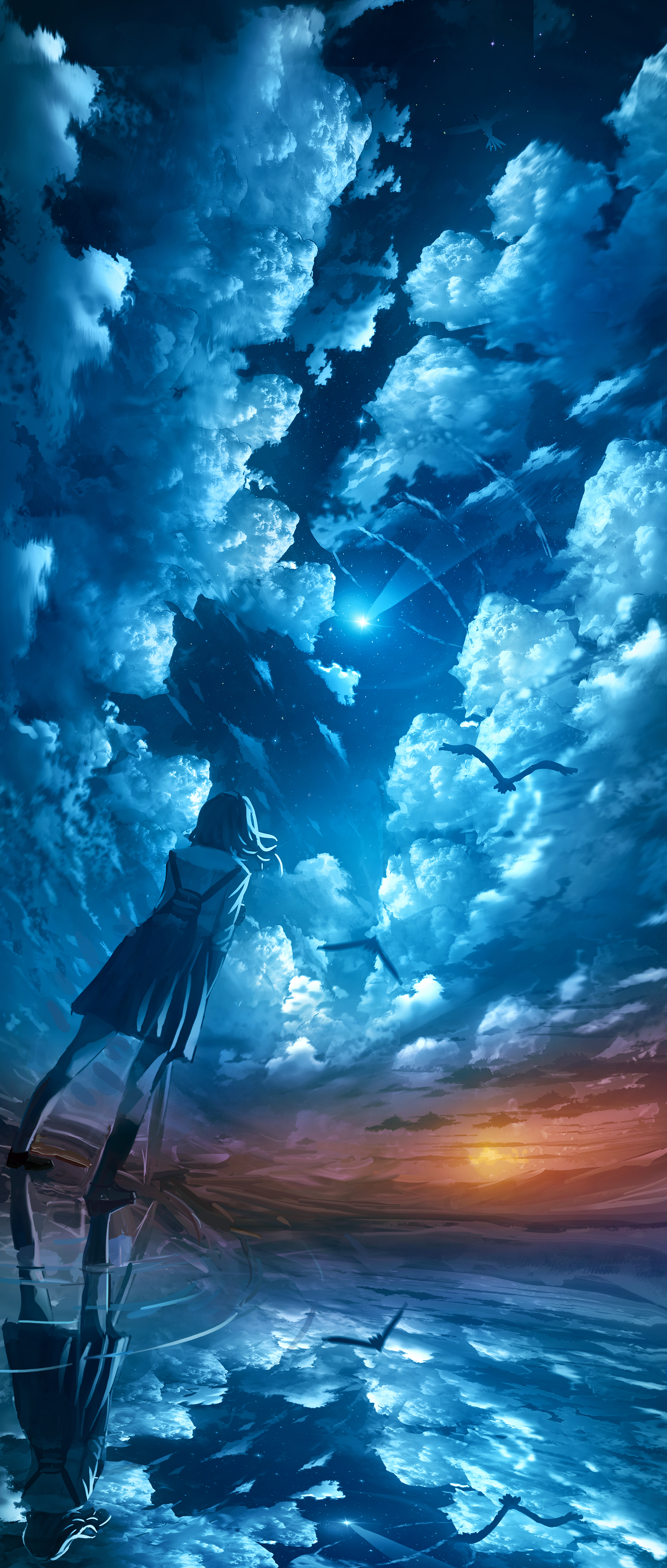 Original Characters Birds Sky Clouds Water Portrait Display Reflection Low Angle Shooting Stars Star 2000x4700