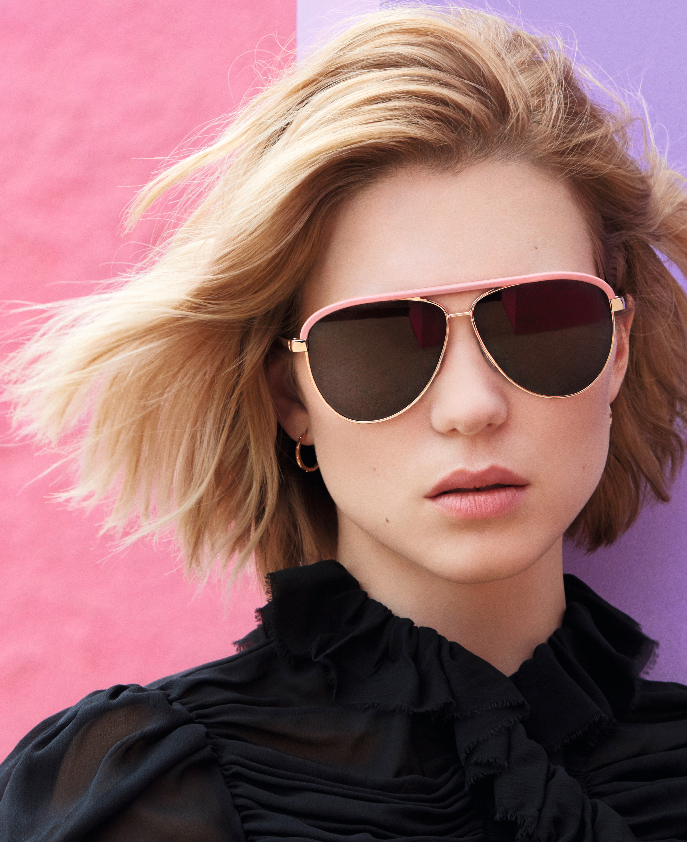 Lea Seydoux Women Actress Blonde Open Mouth Earring Looking At Viewer Women With Shades Black Blouse 2362x2894