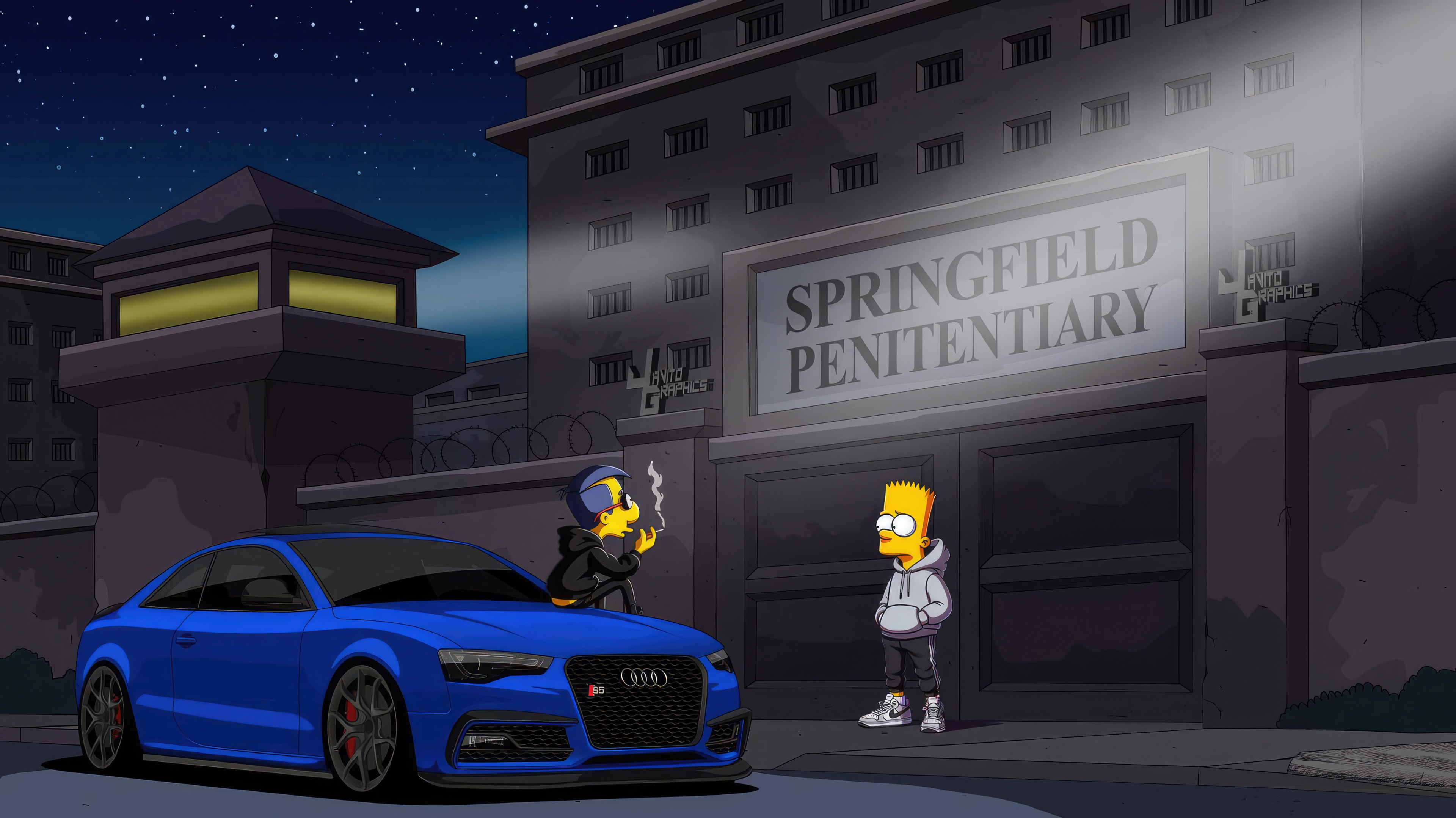 The Simpsons Audi Car Springfield Bart Simpson Milhouse Van Houten 3840x2157