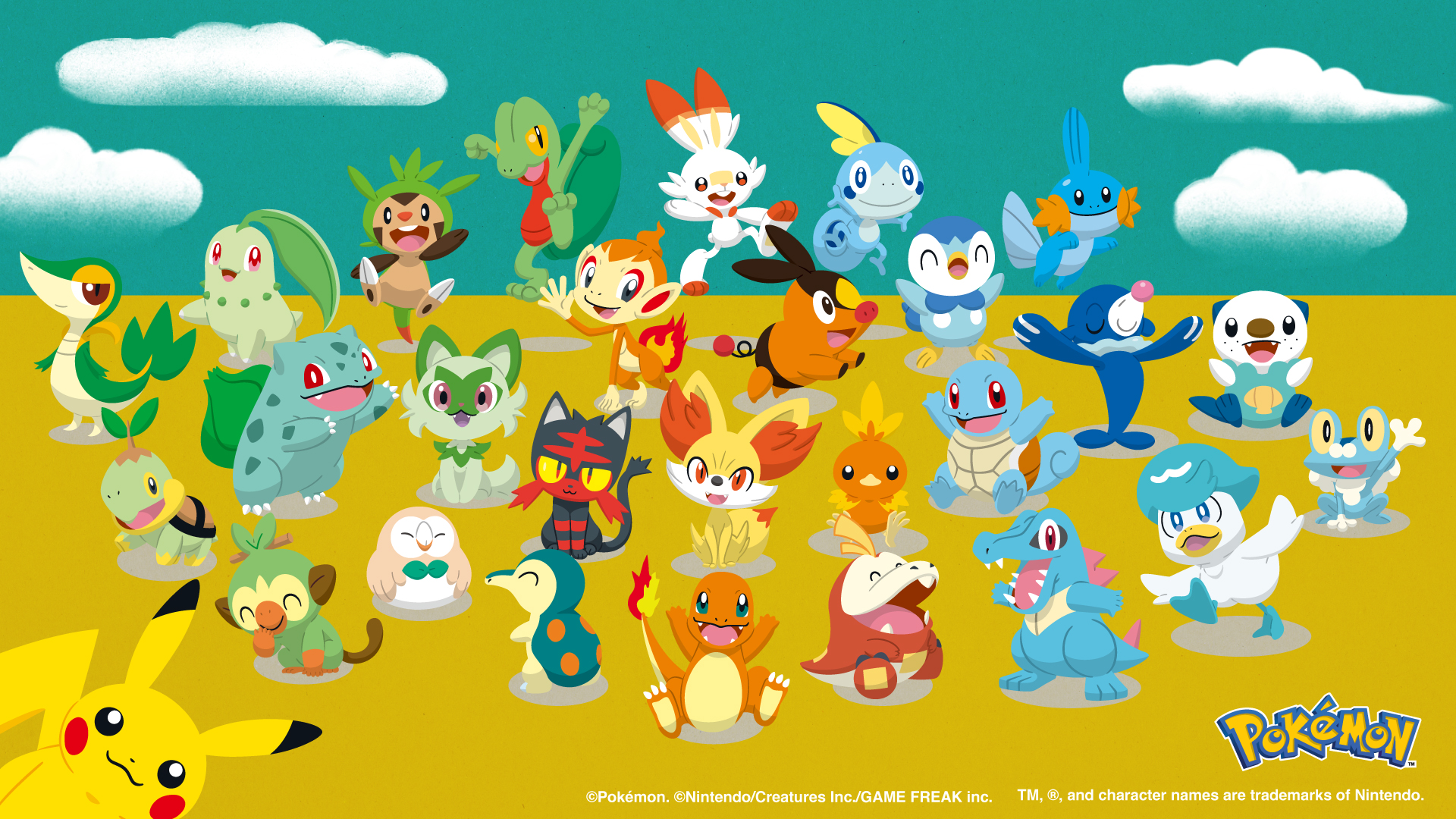 Nintendo Bulbasaur Charmander Squirtle Chikorita Cyndaquil Totodile Treecko Torchic Mudkip Turtwig C 1920x1080