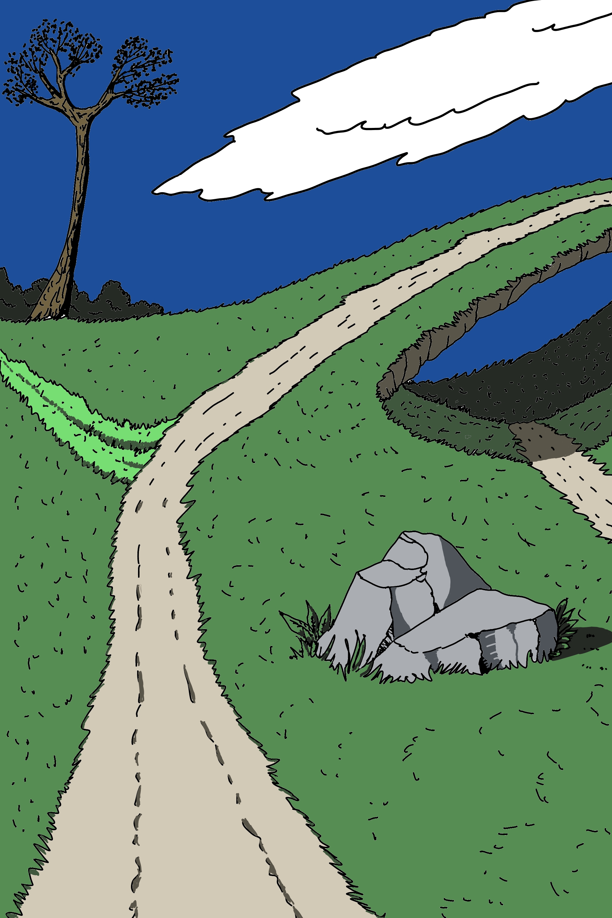 Trees Skye Blue Clouds Grass Stones Green Road 2000x3000