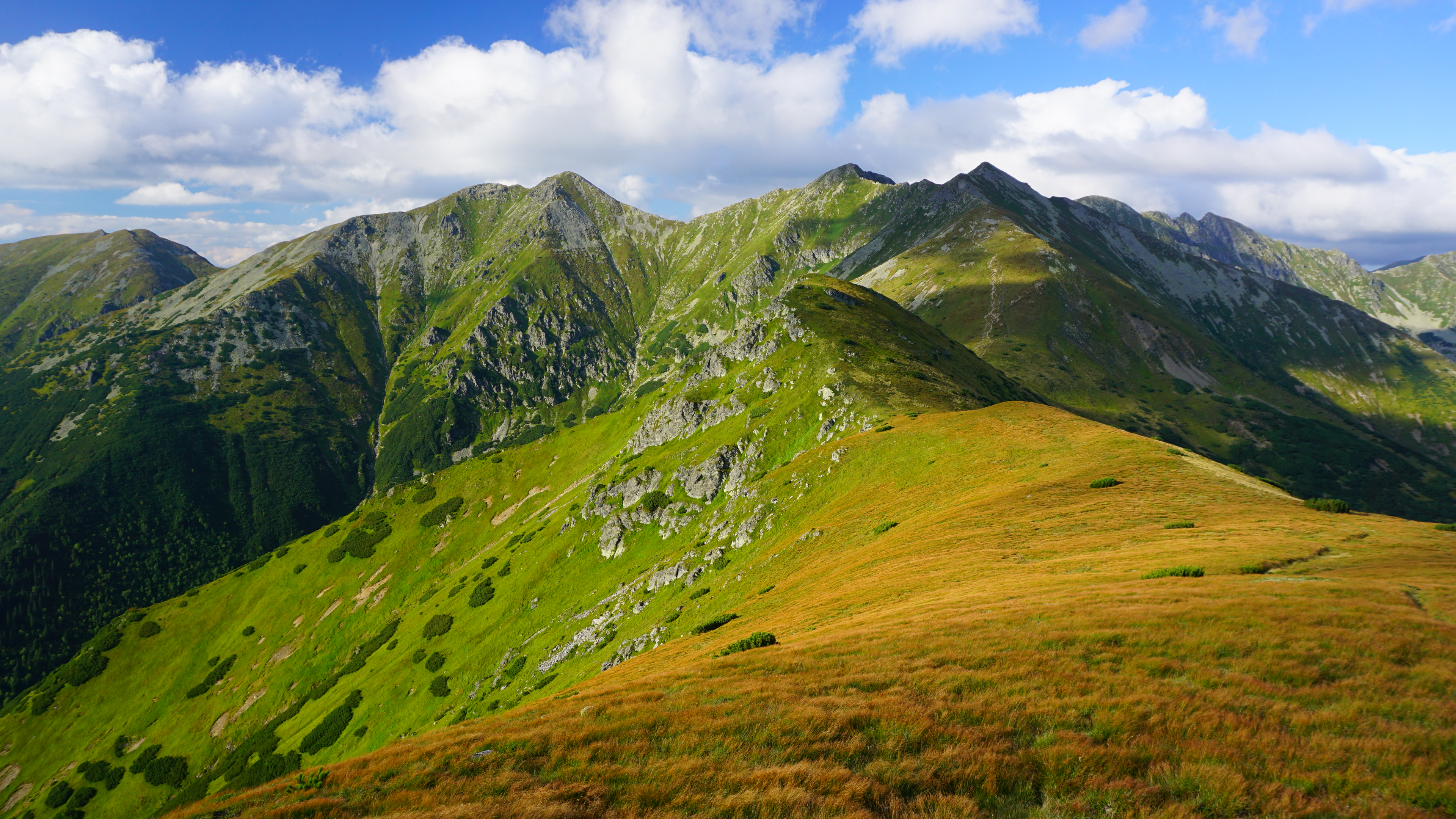 Nature Landscape Mountains Grass Rocks Sky Clouds Sunlight Field 3840x2160