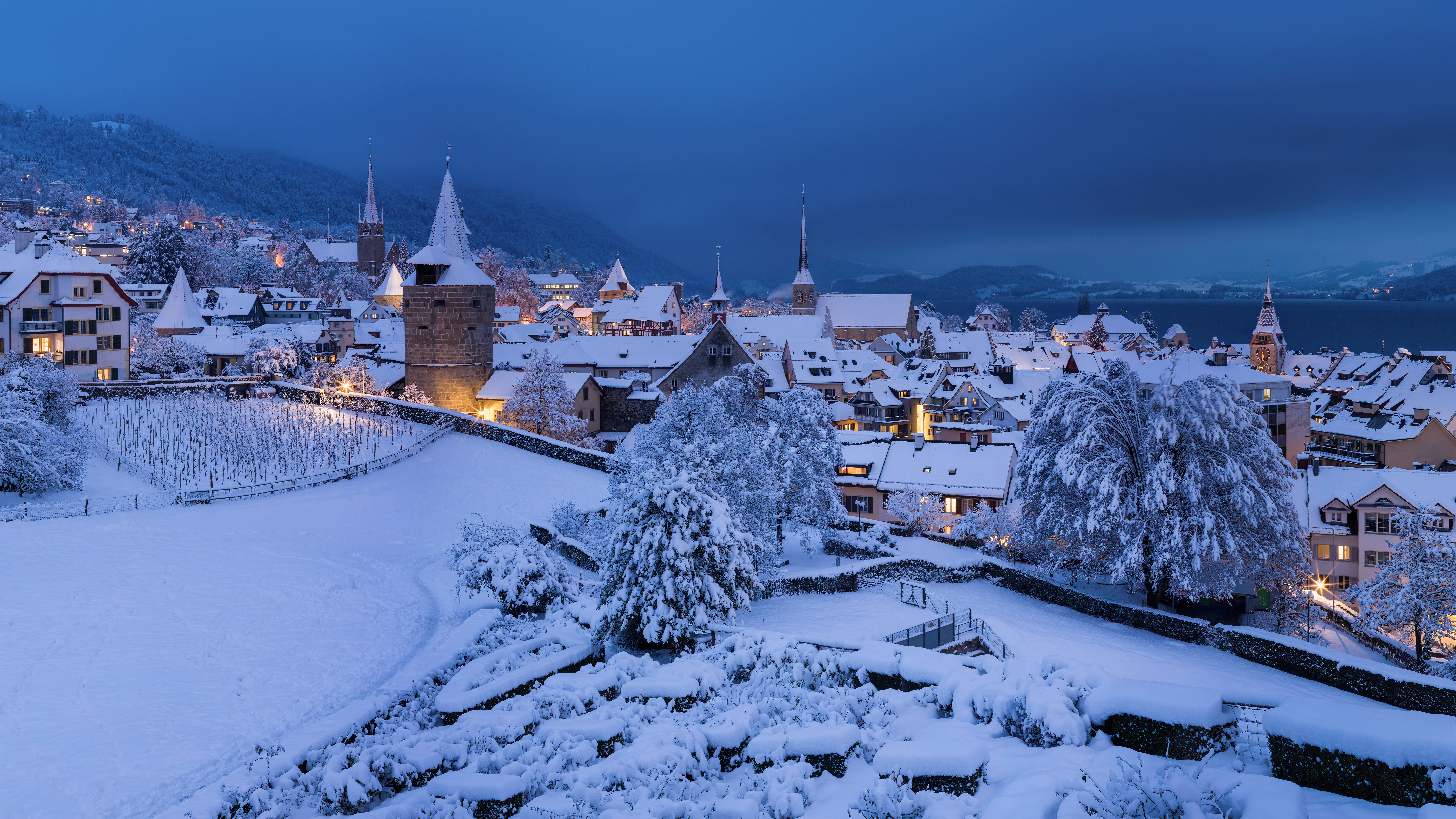 Winter Snow City Switzerland Photography 8192x4608
