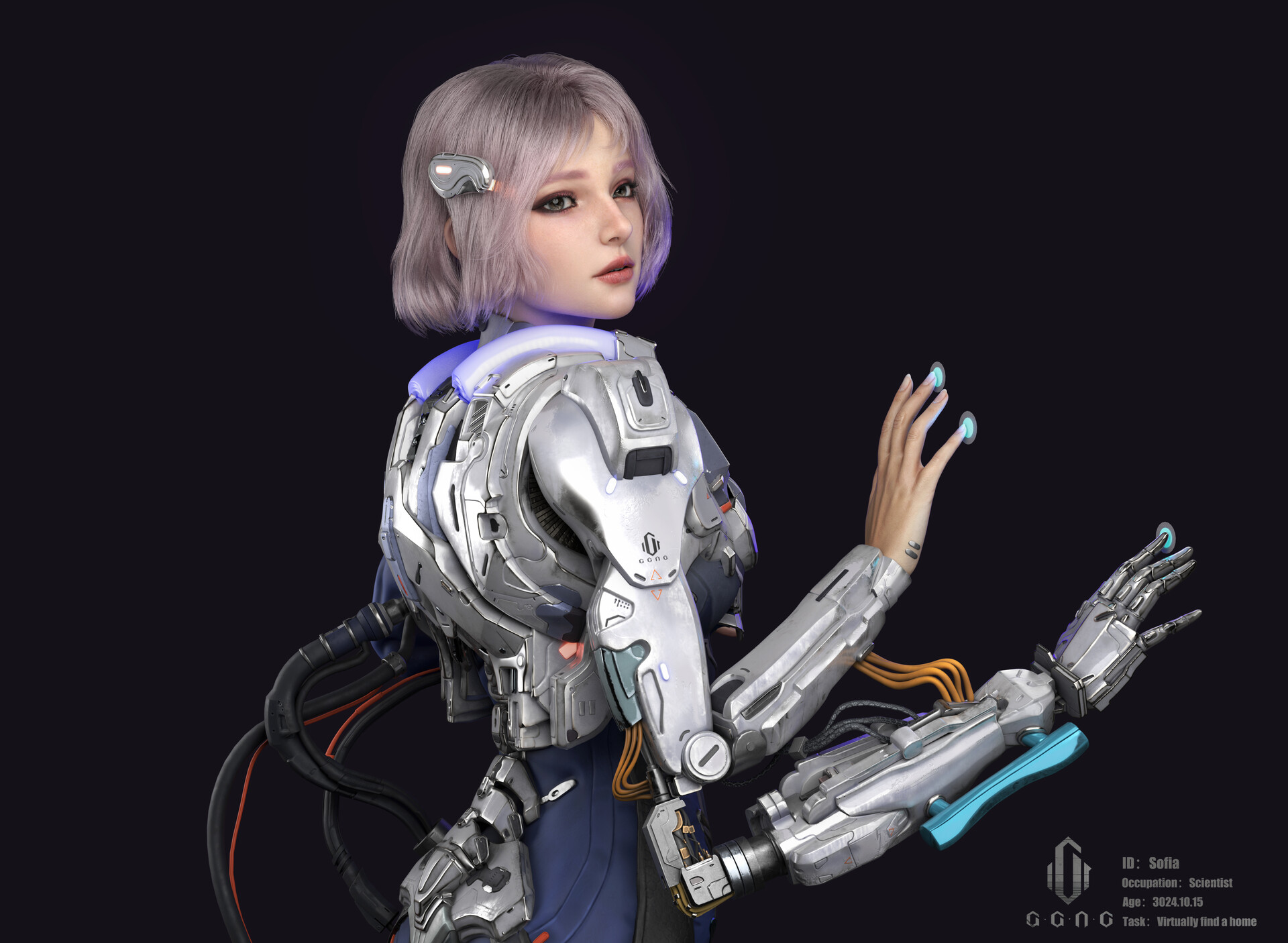 Shuhang Li CGi Women Science Fiction Wires Cyborg Gynoid 1920x1406