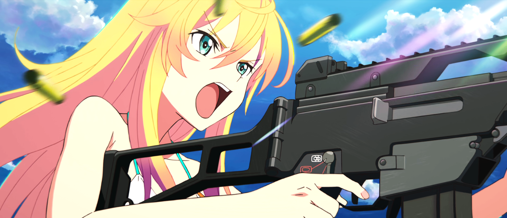 Pompo The Cinephile Blonde Gun Anime Girls With Guns Beach Summer Bullet 1920x825