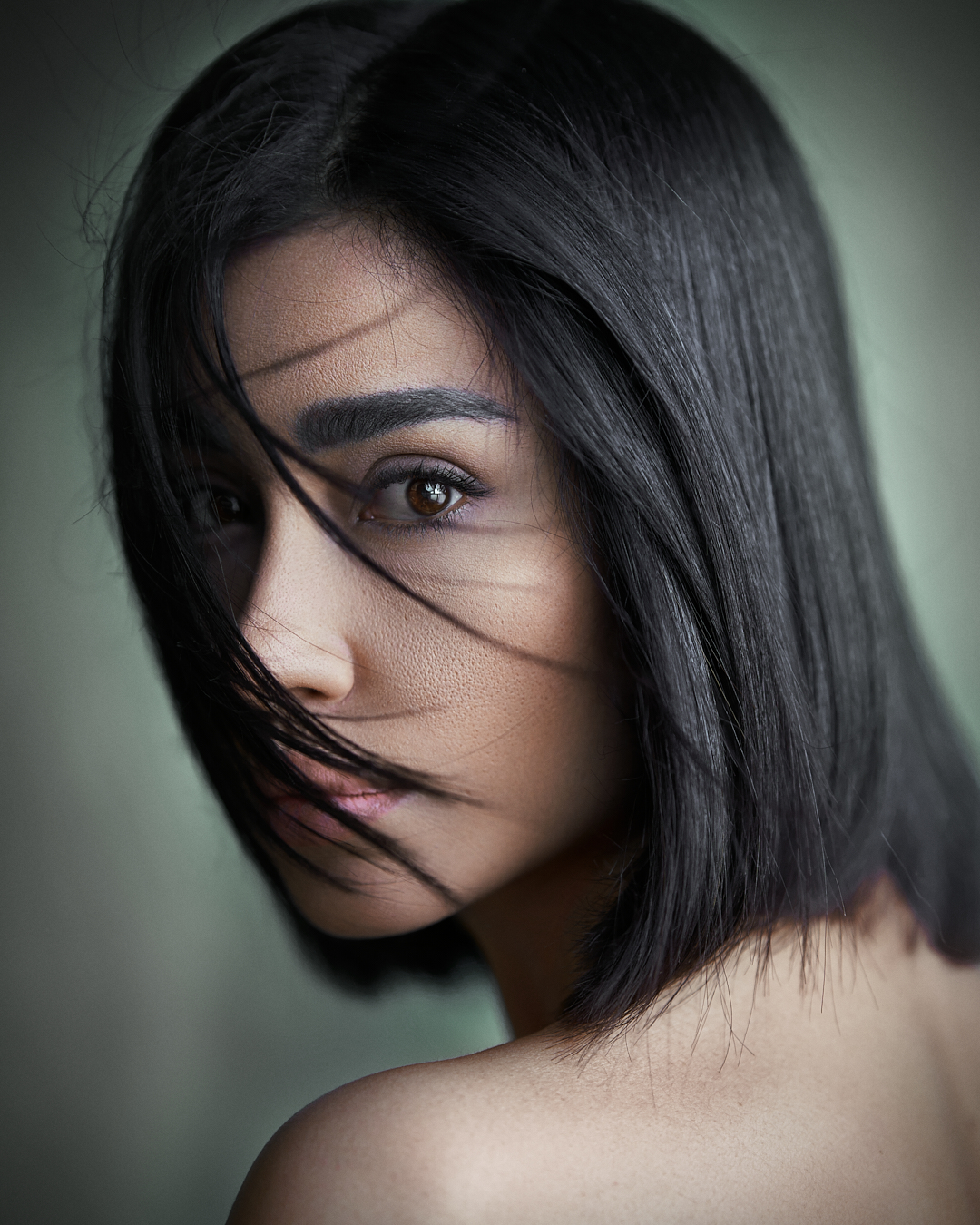 Morteza Khobzi Women Portrait Hair In Face Brown Eyes Makeup 1080x1350