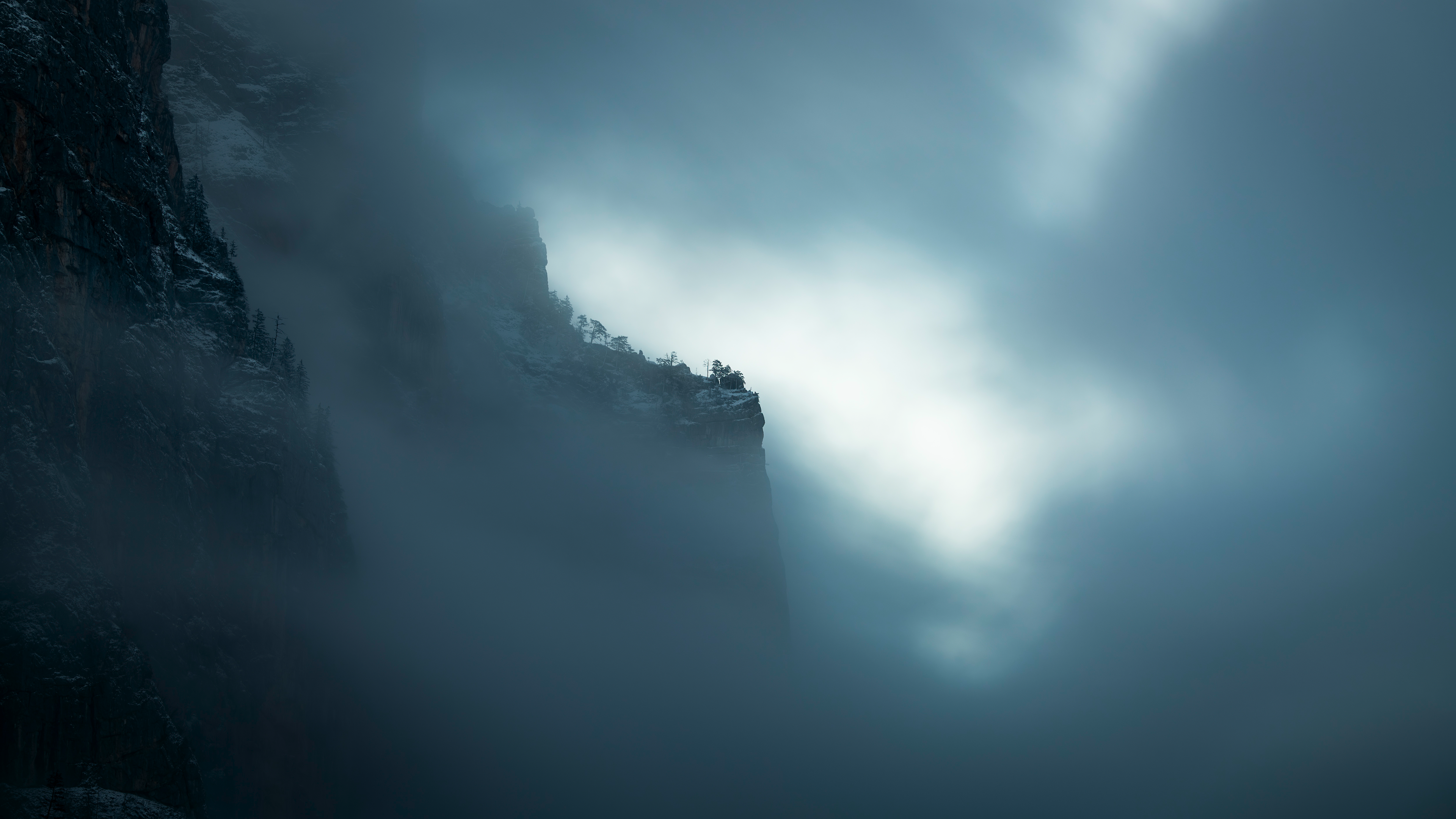 Nature Mountains Trees Rocks Dark Mist Long Exposure Austria Philipp Fuchsluger Low Light 3840x2160