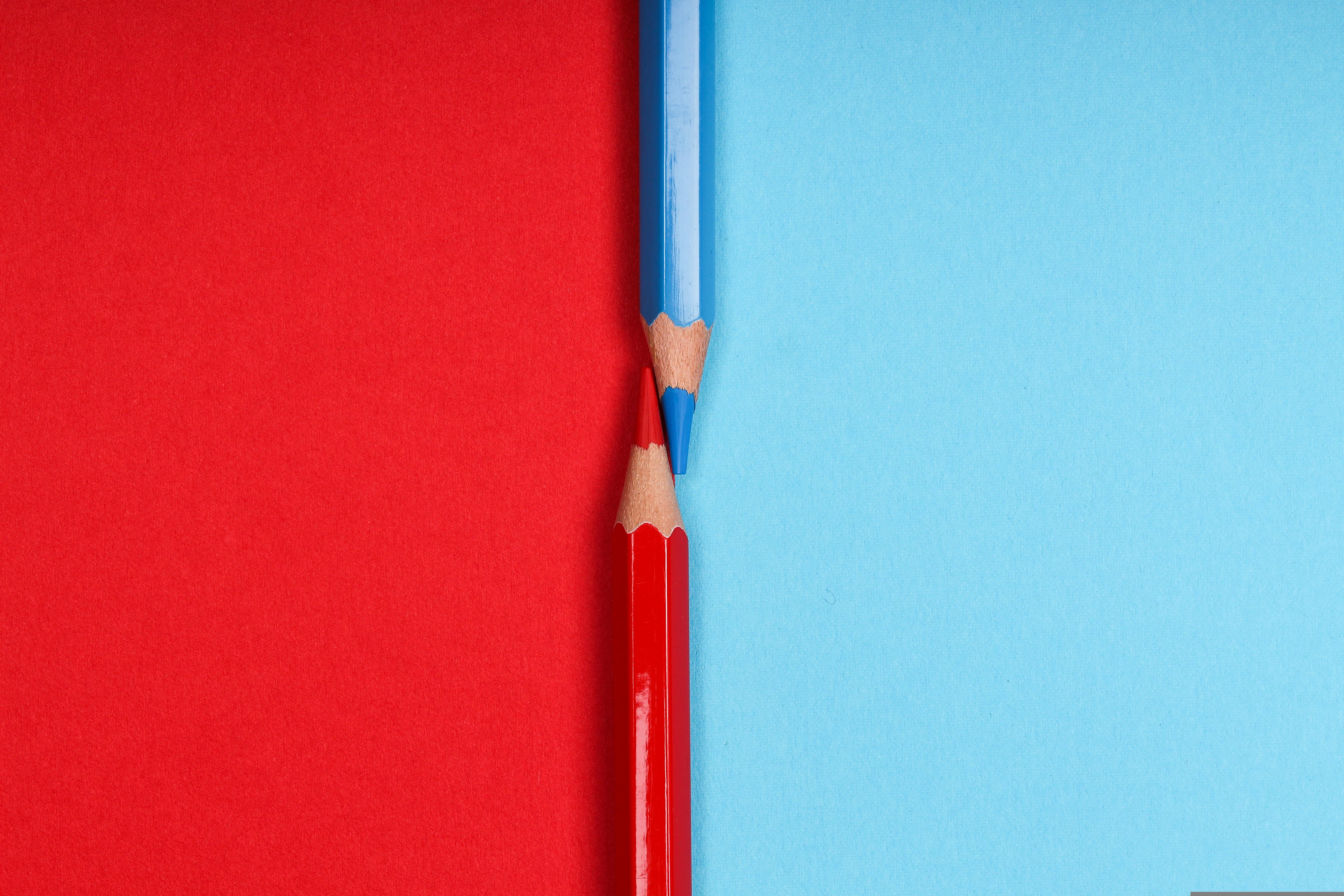 Pencils Minimalism Red Macro Blue Split Screen Two Tone Crayons 5184x3456