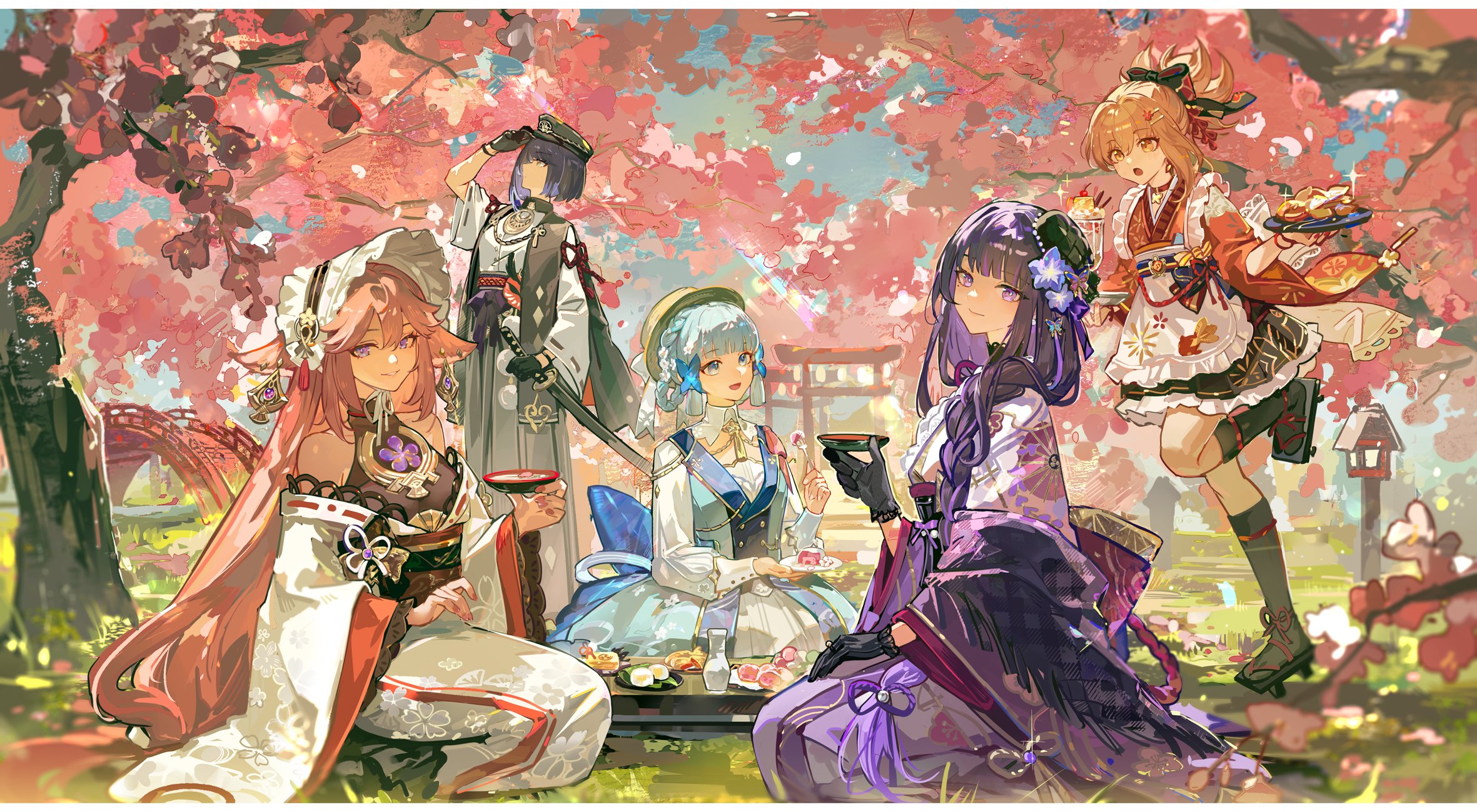 Genshin Impact Long Hair Group Of Women Kimono Kamisato Ayaka Genshin Impact Raiden Shogun Genshin I 2362x1299