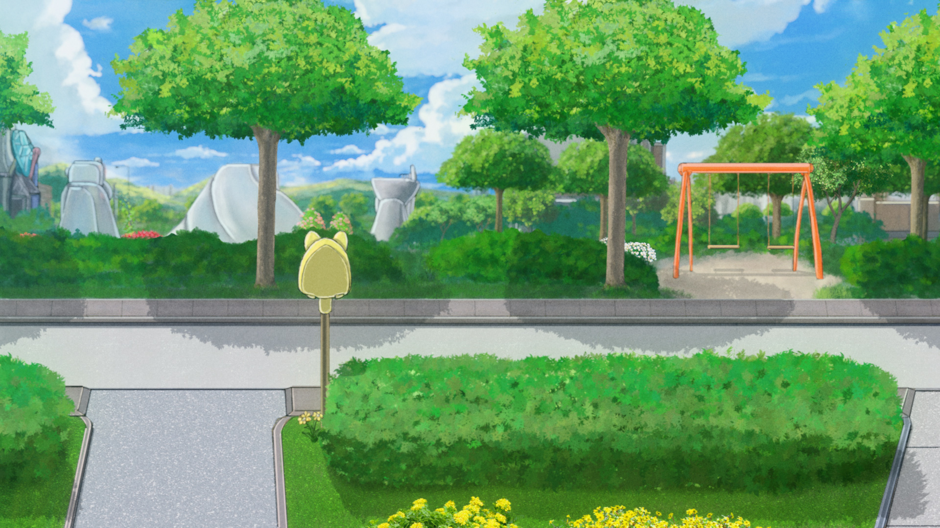 Outdoors Digital Art Nature Anime Grass Plants Trees Road Swings Outskirts 1920x1080