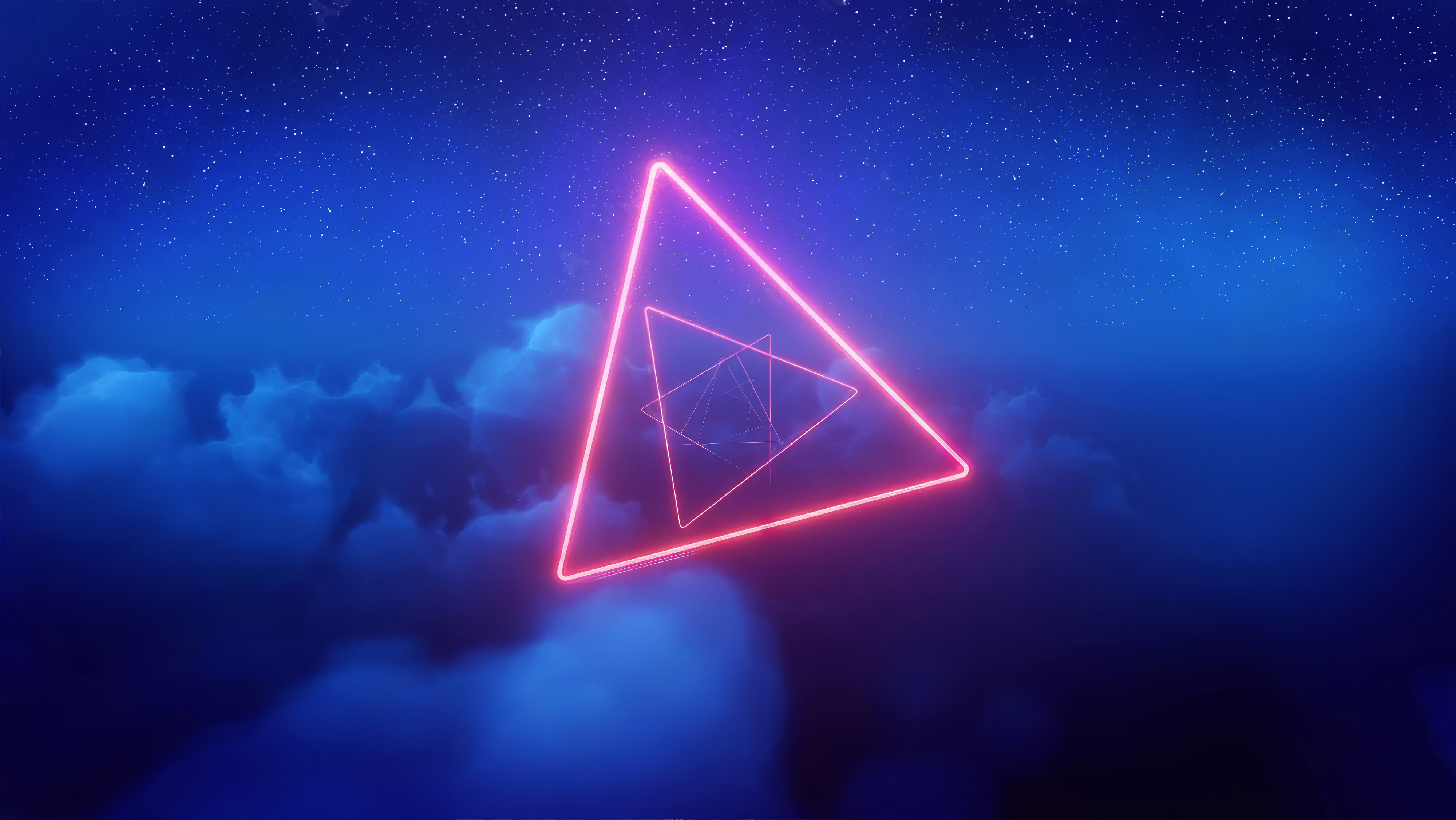 Neon Sky Clouds Blue Blue Background Stars Triangle Pink Abstract 4000x2252