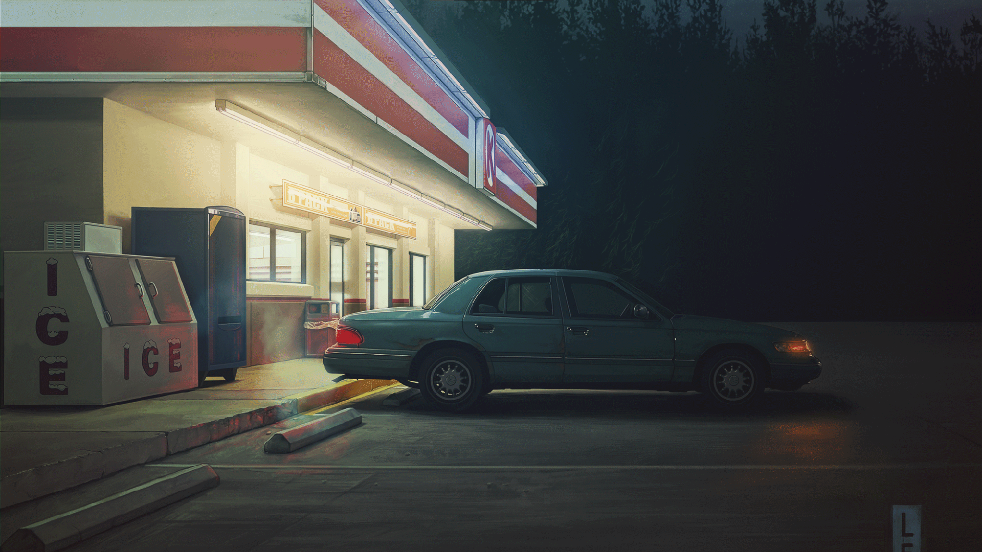 Parking Lot Car Isolated Artwork Night Convenience Store Stores 1920x1080