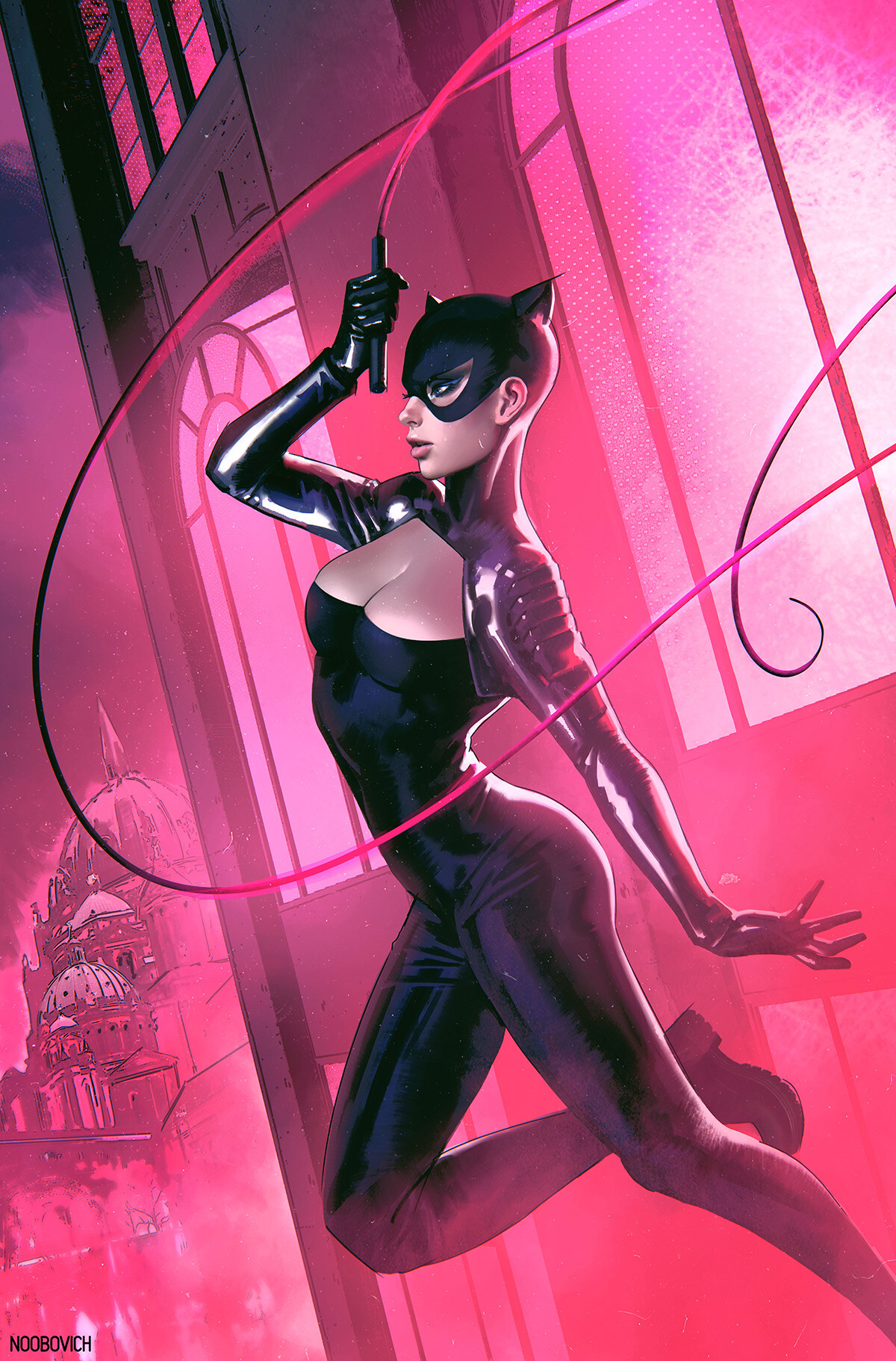 Ibrahem Swaid Drawing Catwoman Whips Pink Mask DC Comics 1200x1822