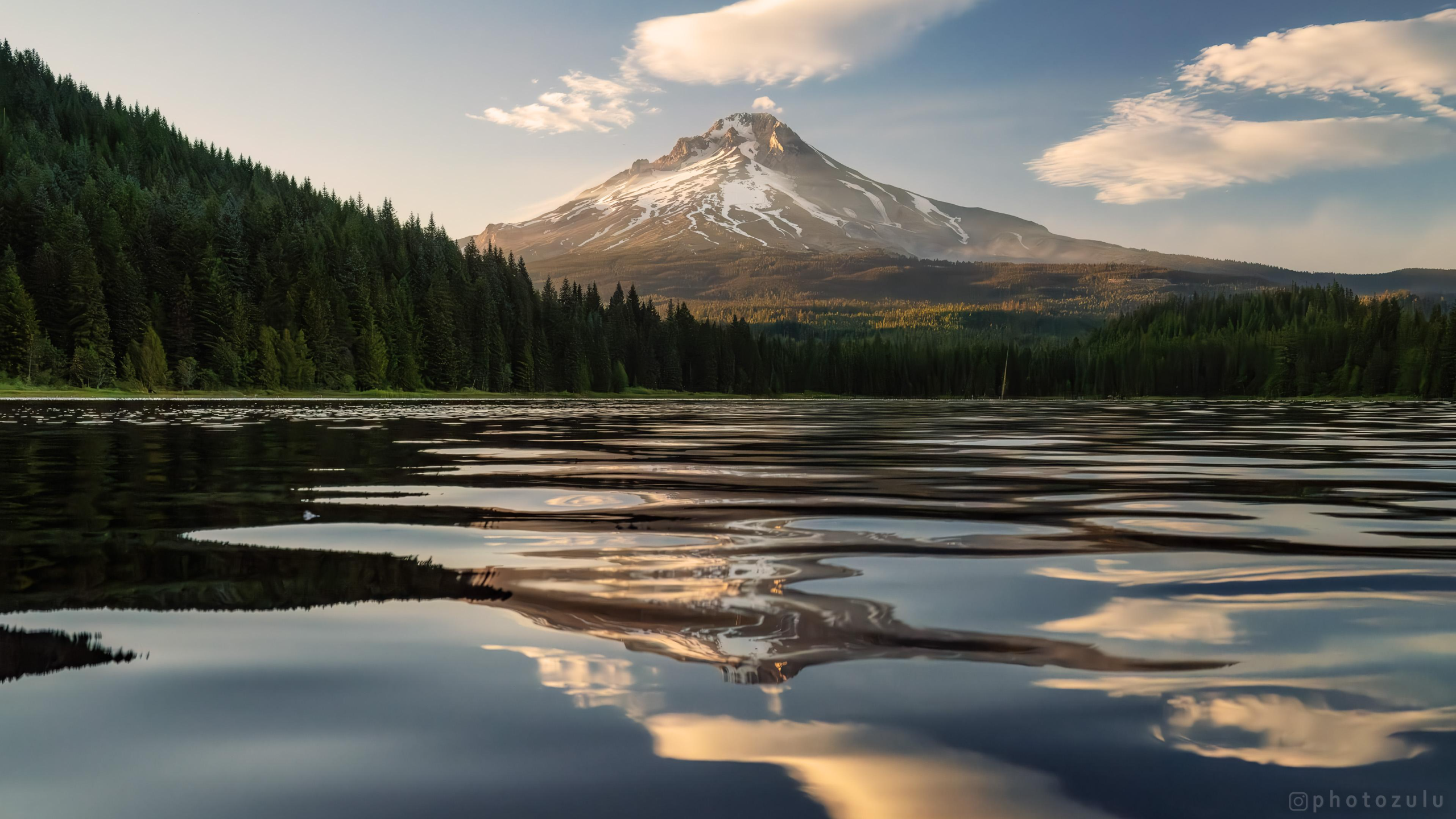 Nature Landscape Trees Forest Mountains Clouds Sky Lake Trillium Lake Oregon USA 2560x1440