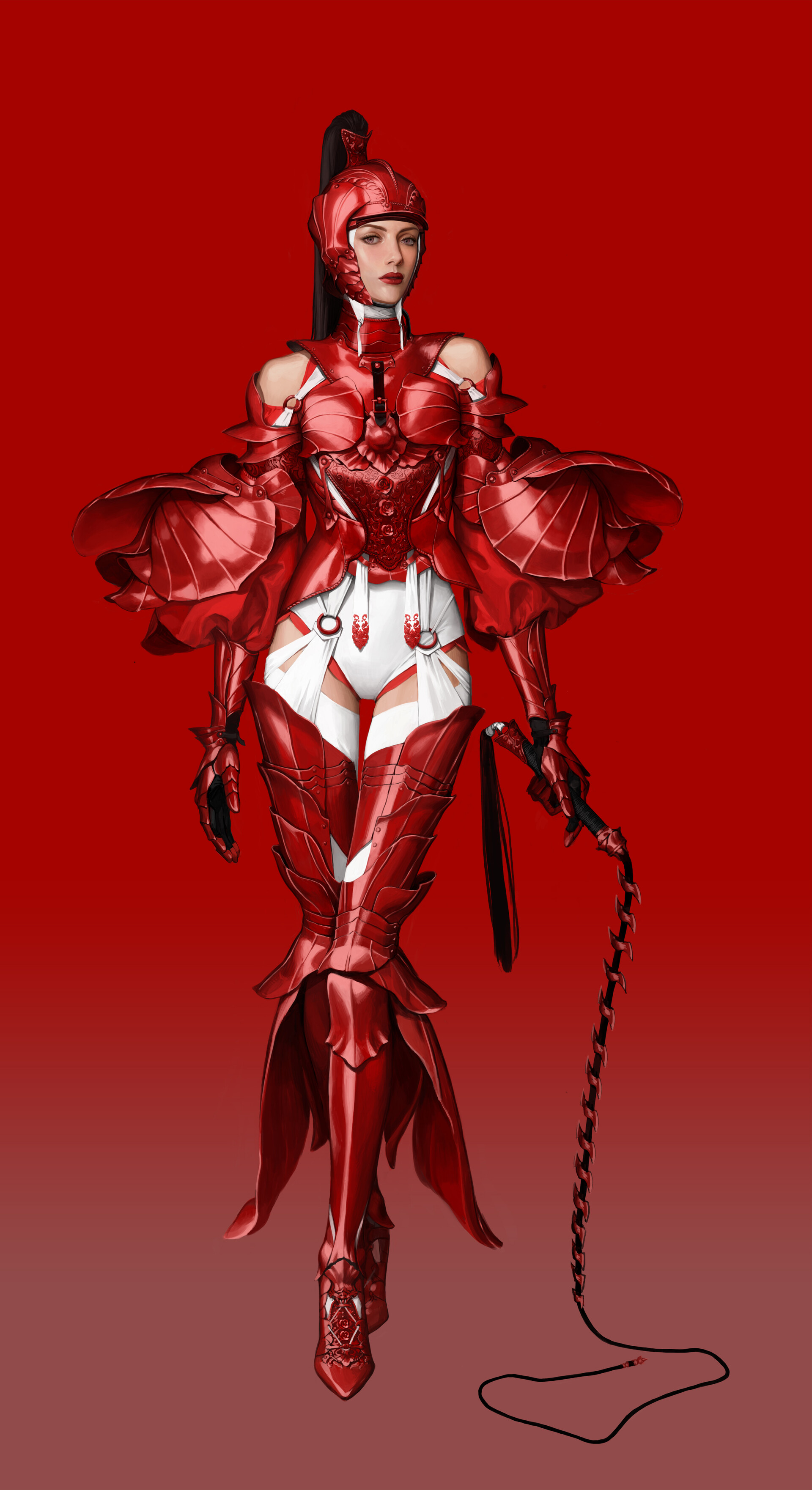 Hyein Go Drawing Red Armor Whips Gradient 1920x3523
