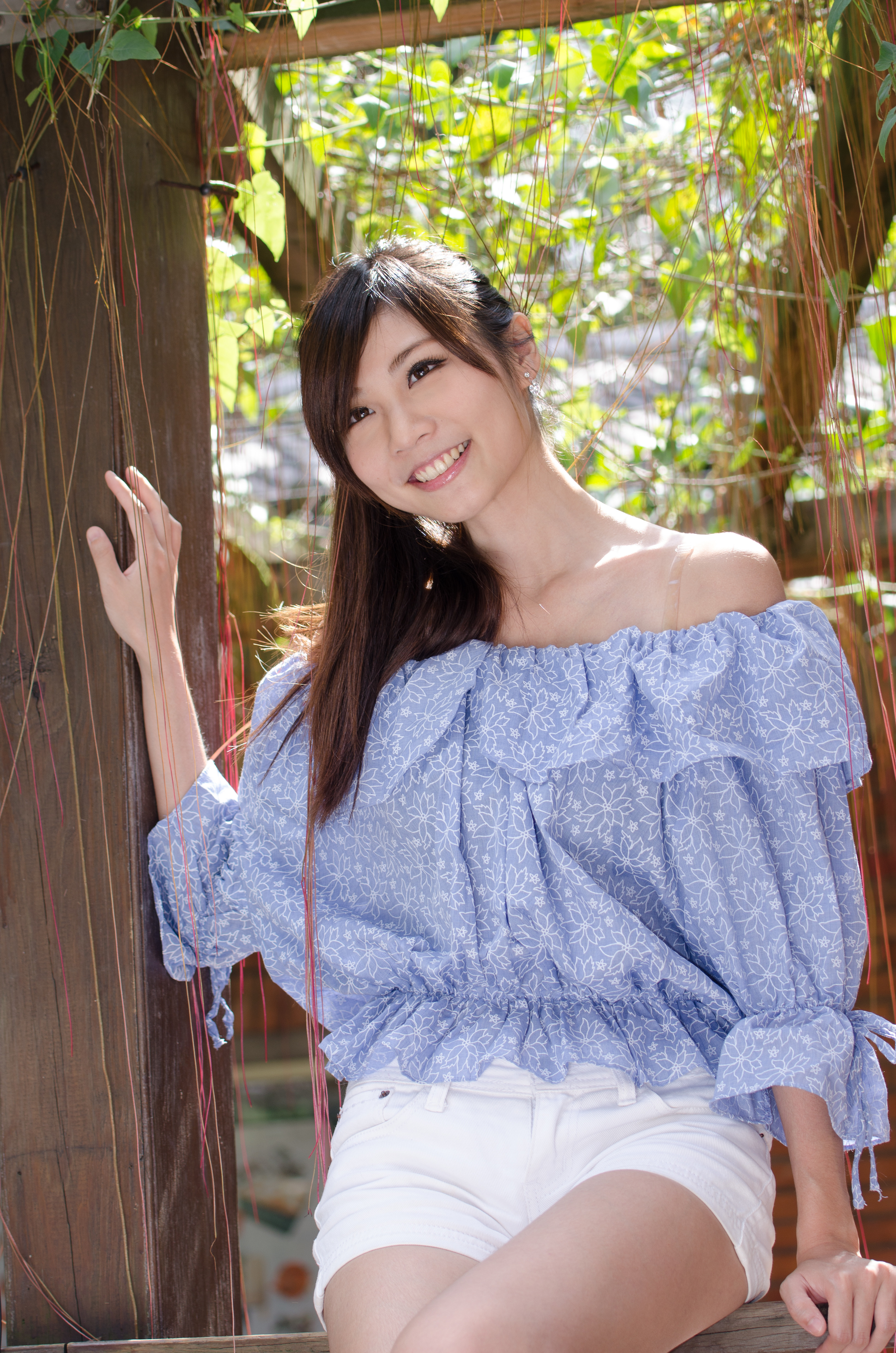 Model Asian Women Brunette Ponytail Smiling Shorts Women Outdoors Portrait Display Robin Huang 3264x4928