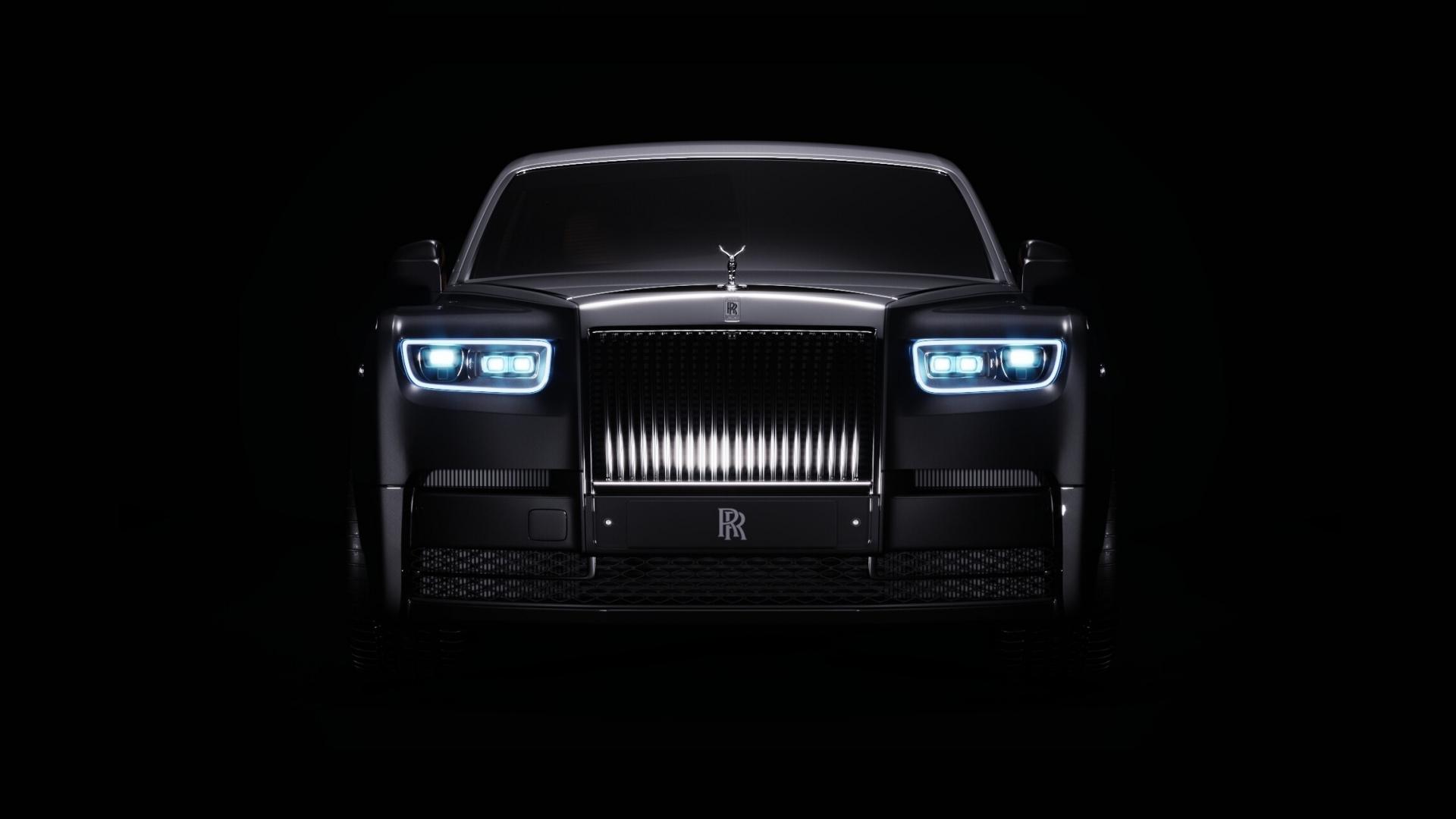 Car Vehicle Rolls Royce Phantom Rolls Royce Minimalism Spirit Of Ecstasy Lights Black Background Lux 1920x1080