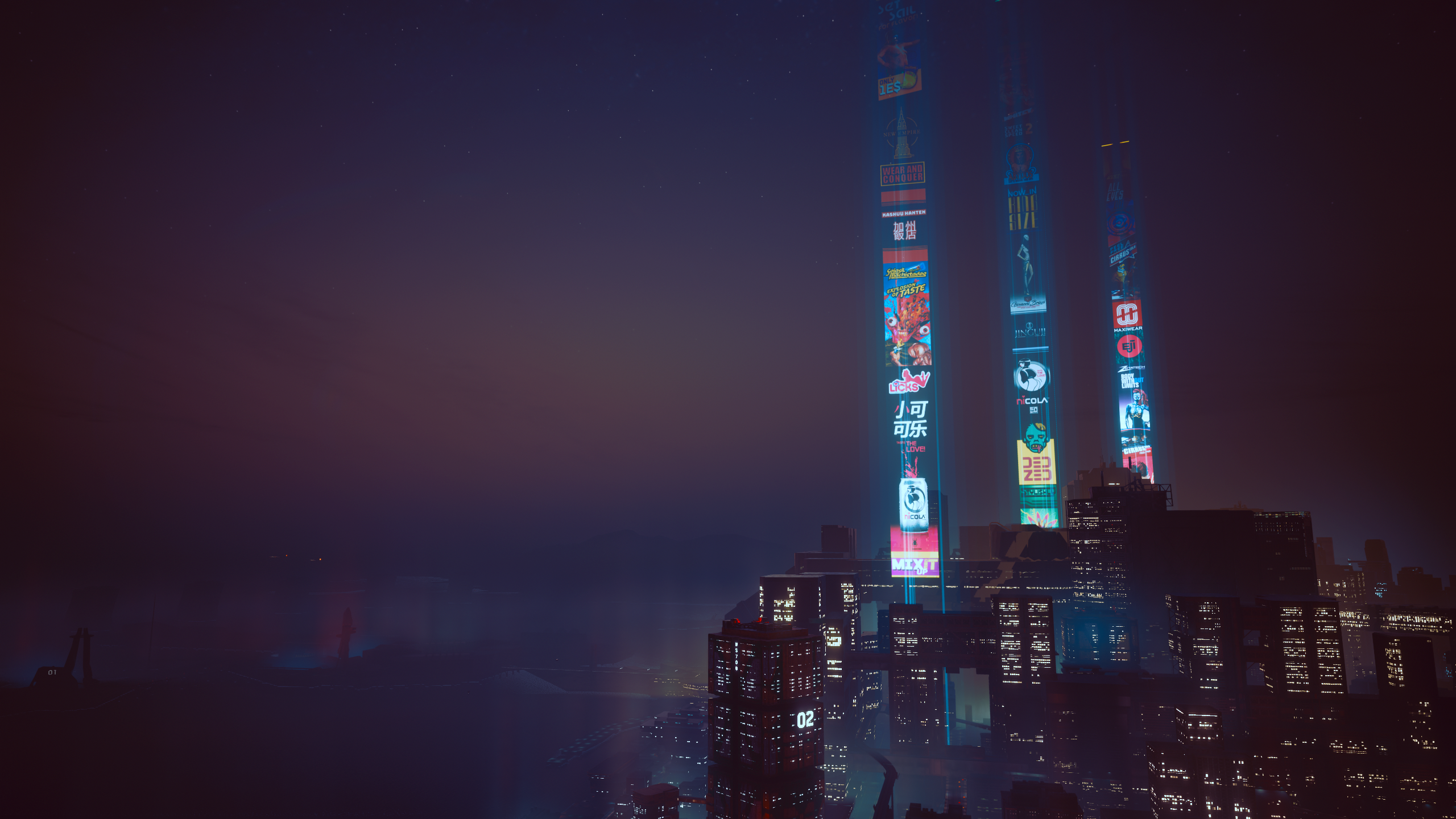 Cyberpunk 2077 City Lights Digital Art Video Games Low Light 2560x1440