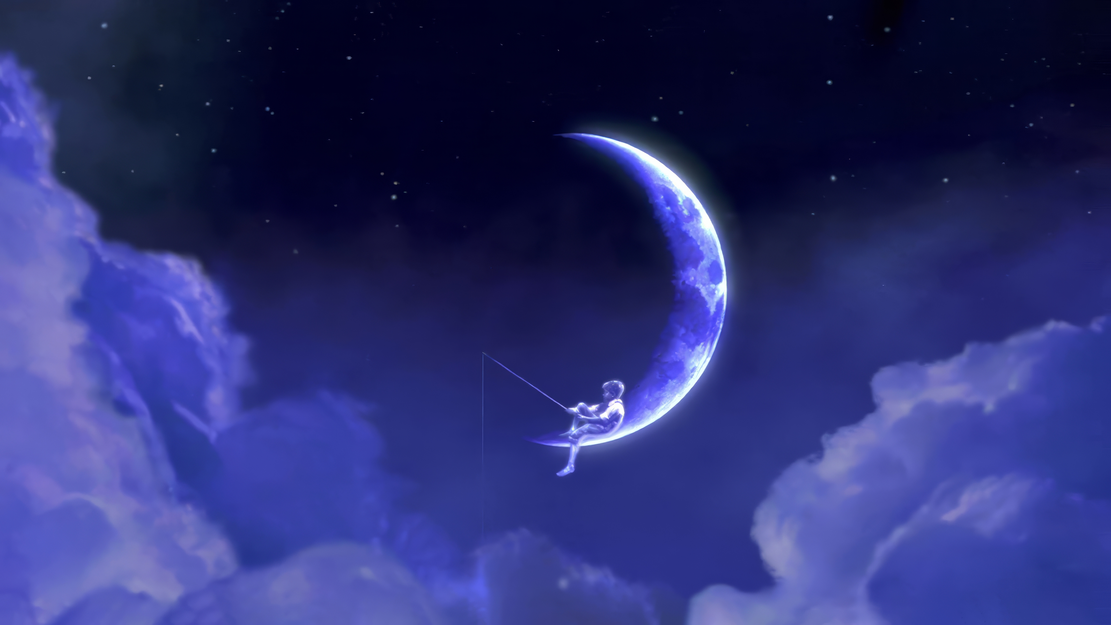 Dreamworks Moon Night Blue Clouds Stars Fishing 3840x2160